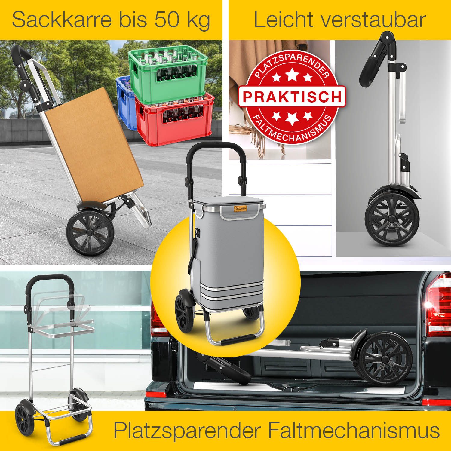 ELONEO Einkaufstrolley ELONEO Einkaufstrolley, 3in1, klappbar, Mit HängFix zum Anhängen an den Einkaufswagen