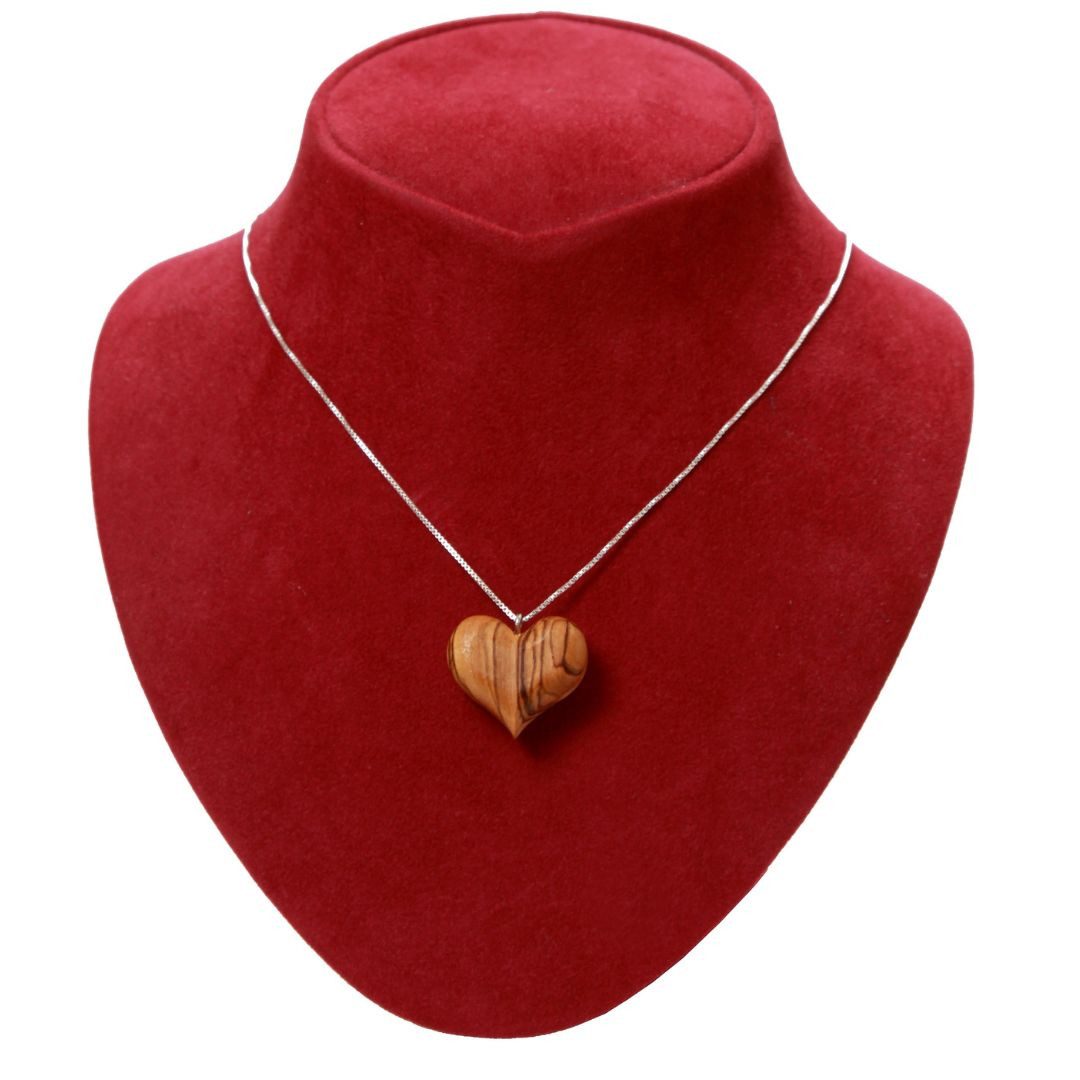 Kassis Geschenkartikel Kette mit Anhänger Kette mit Anhänger Herz aus Olivenholz mit silberner Halskette, handgefertigt in Bethlehem, Geschenk zu mehreren Anlässen