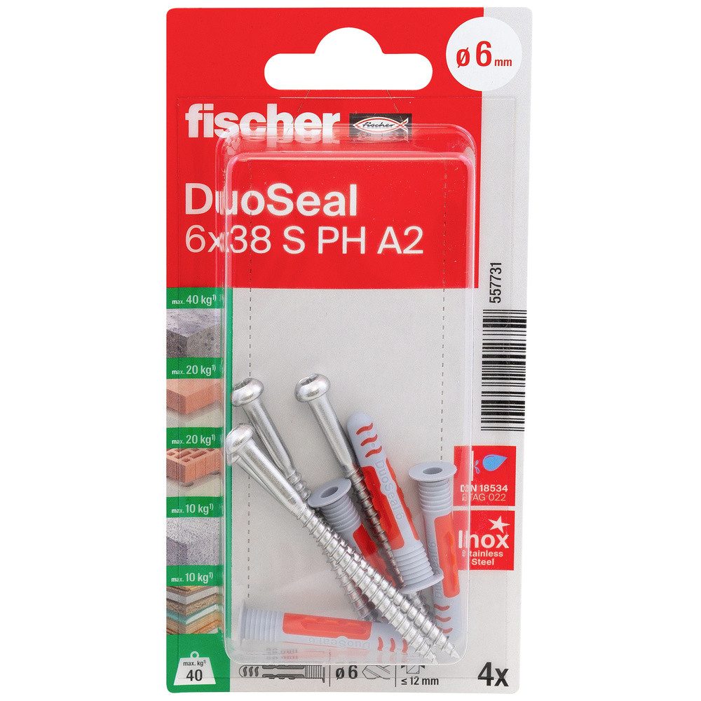 Fischer Dübel-Set Fischer 557731 DuoSeal 6 x 38 S PH TX A2 K NV Dübel 38 mm 6 mm 1 Set