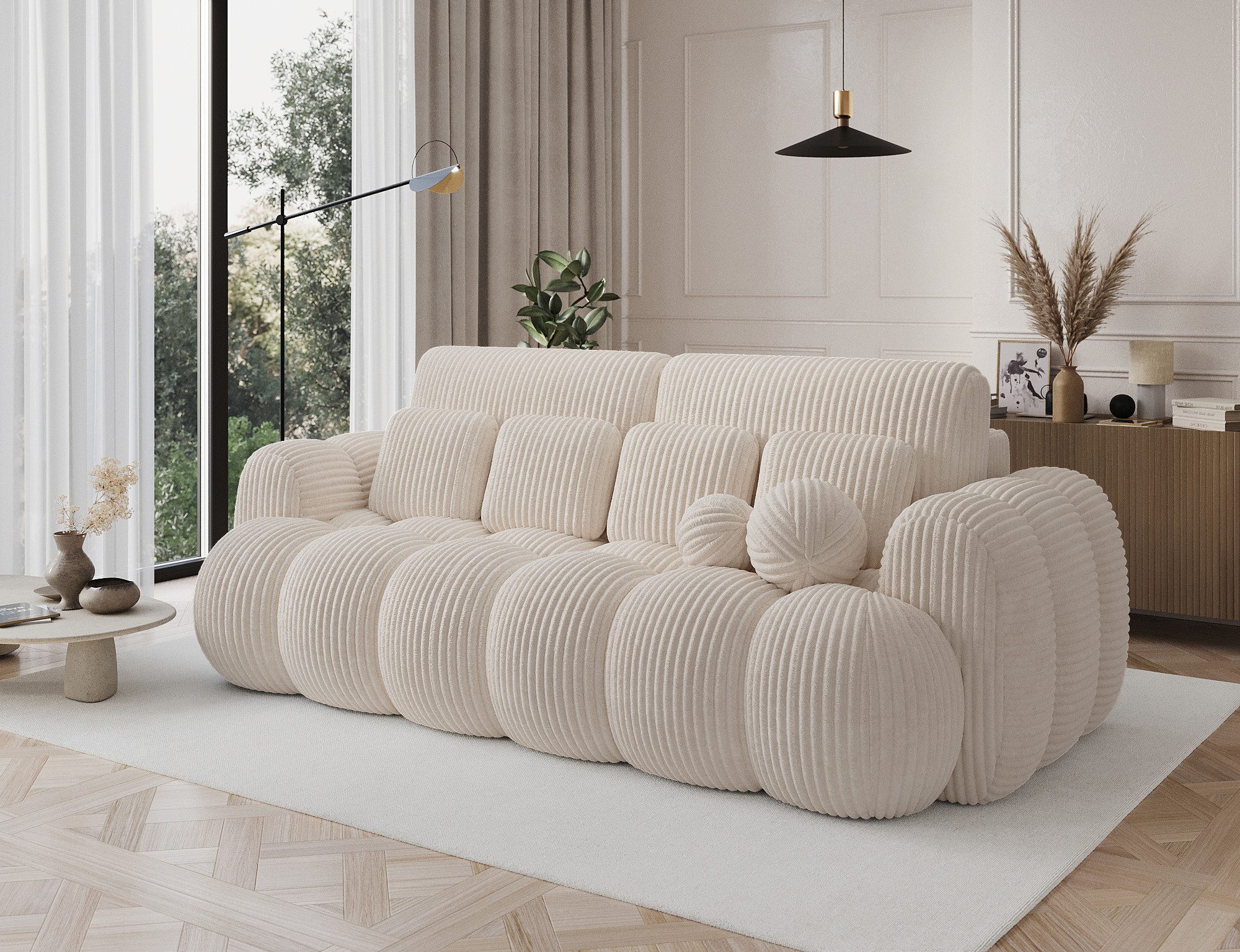 MOEBLO Schlafsofa Elvento, Sitzer Sofa mit Schlaffunktion & Komfortpolsterung – Modernes Schlafsofa mit Bettkasten & Zierkissen, Couch Polstermöbel Sitzmöbel Wohnzimmermöbel 3-Sitzer-Sofa Stoffsofa für Wohnzimmer, B 256 × H 105 × T 119 cm