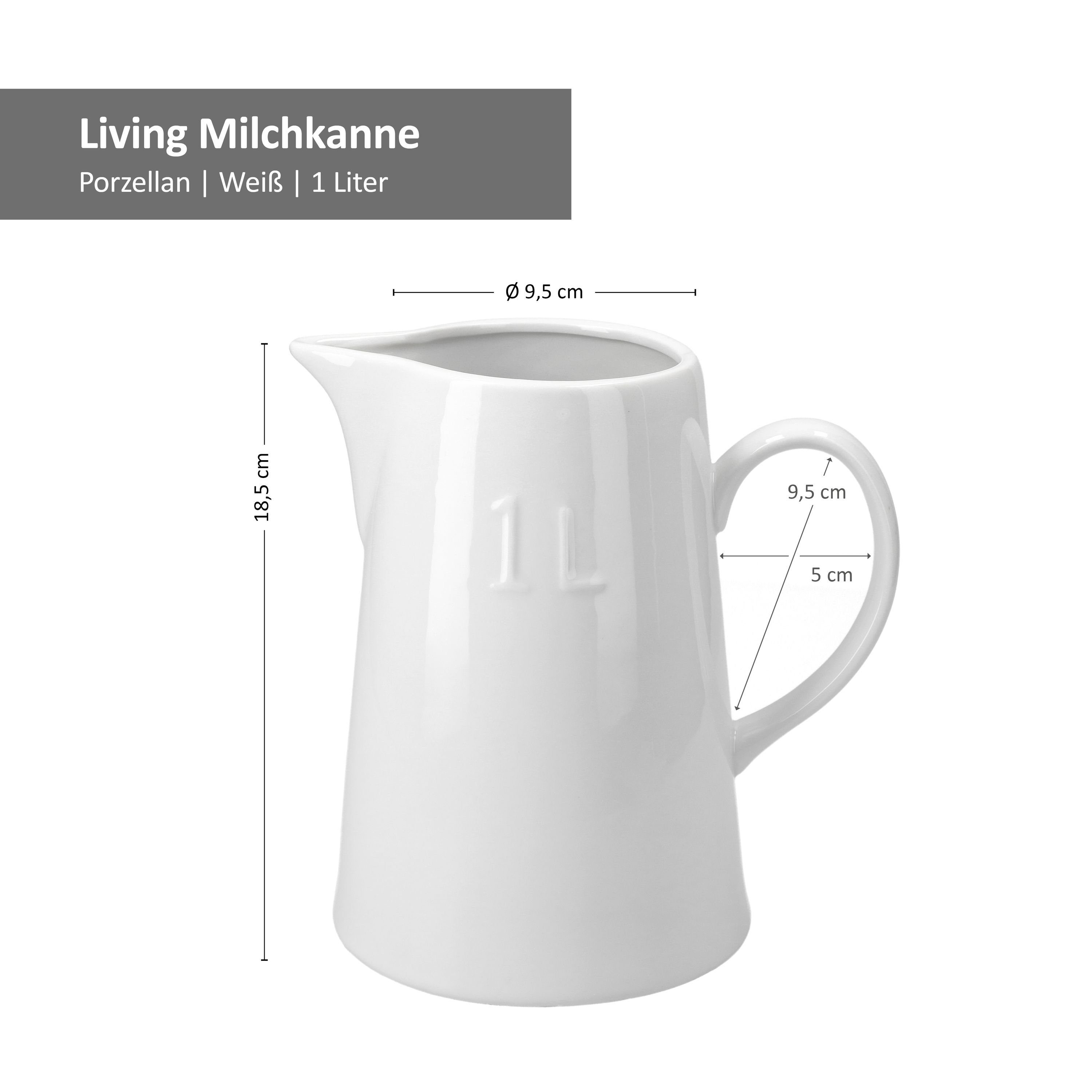 Milchkanne 1L x - Porzellan weiß 24304008 9,5 18,5 Milchkanne MamboCat cm