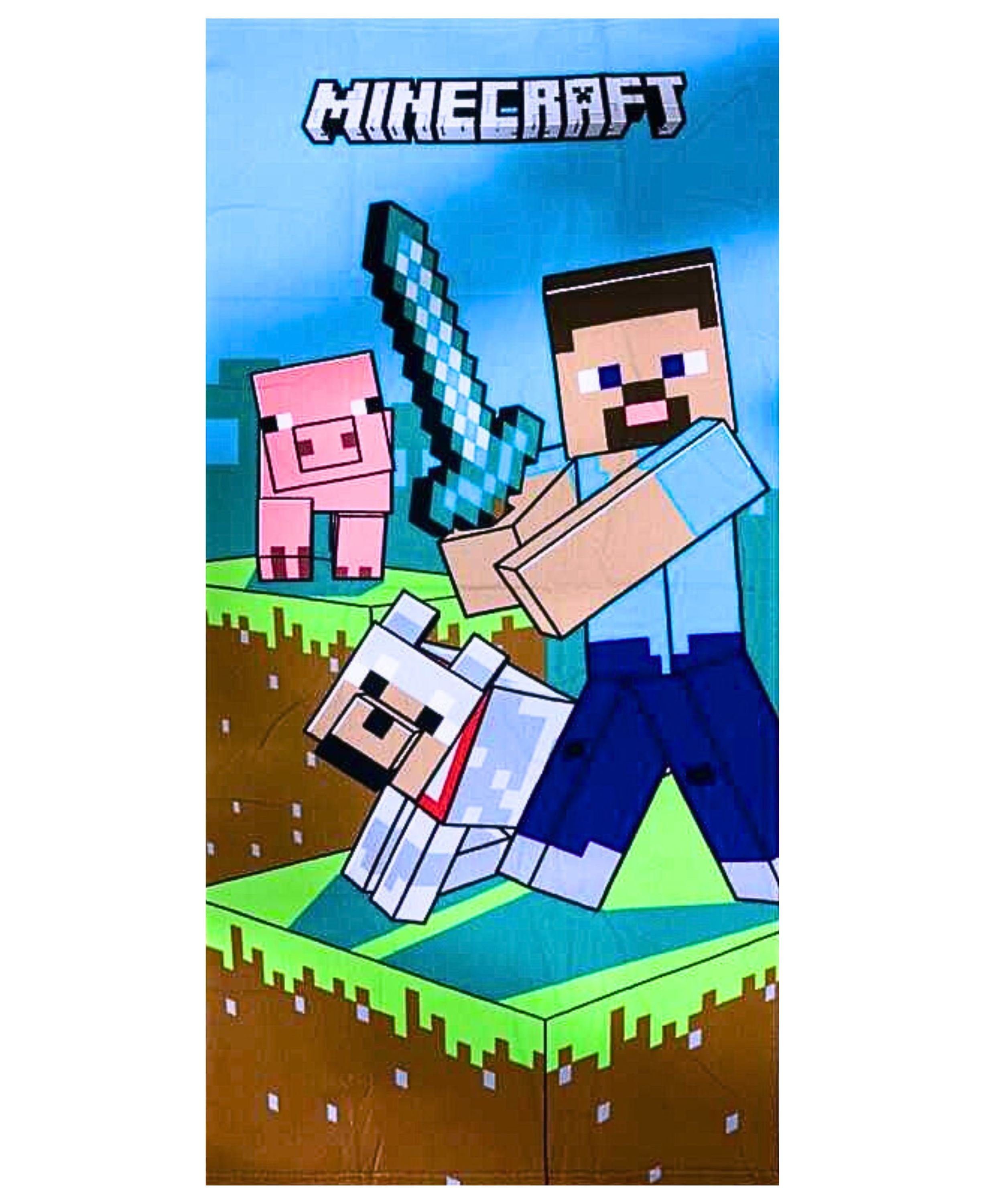 Minecraft Badetuch Steve, Mikrofaser, Kinder Strandtuch 70 x 140 cm schnelltrocknend