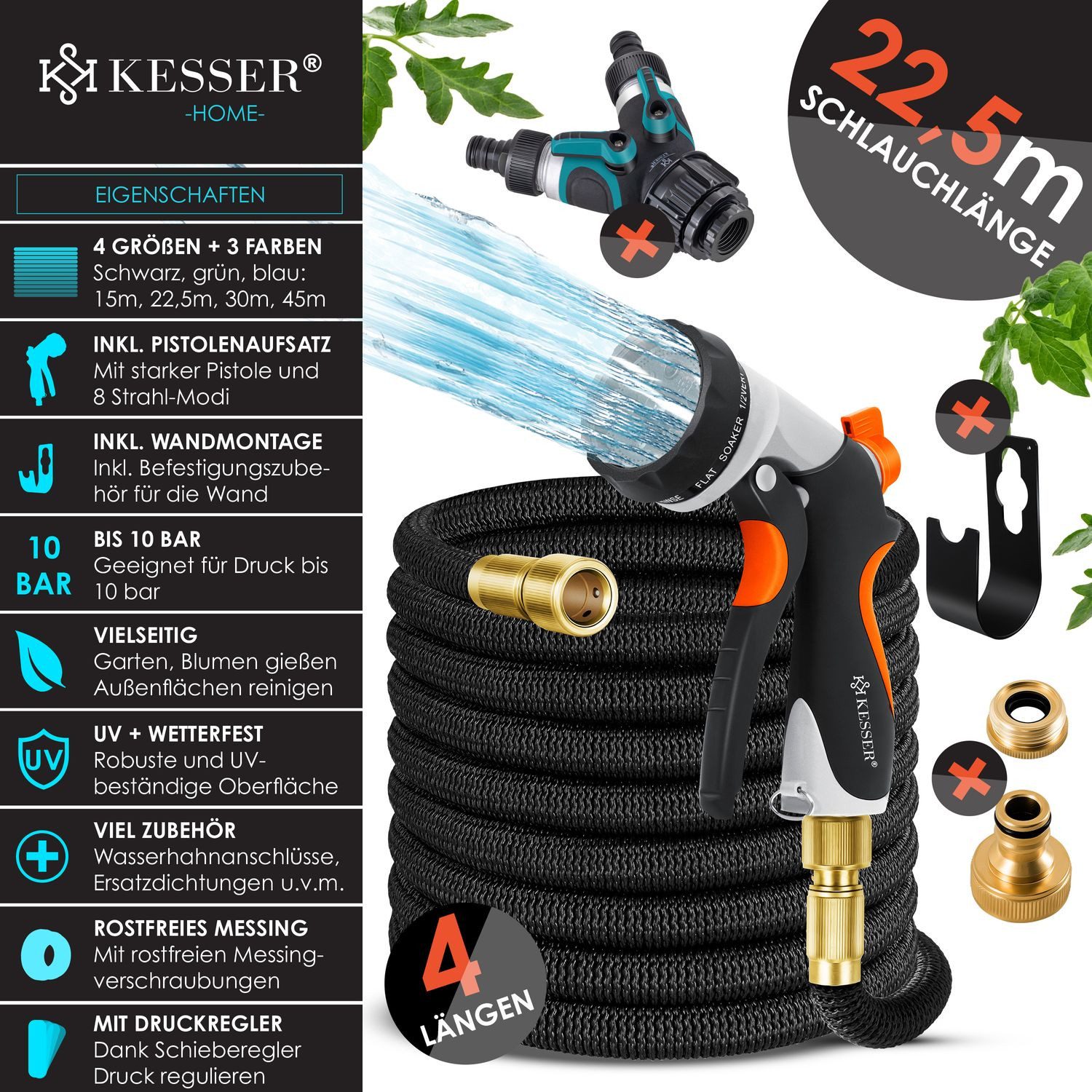 KESSER Gartenschlauch, Premium Wasserschlauch Flexibler Schlauch Gartenschlauch Flexischlauch