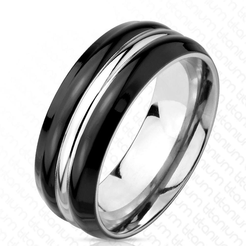 BUNGSA Fingerring Ring gestreift schwarz silber aus Titan Herren (Ring, 1-tlg), Männer