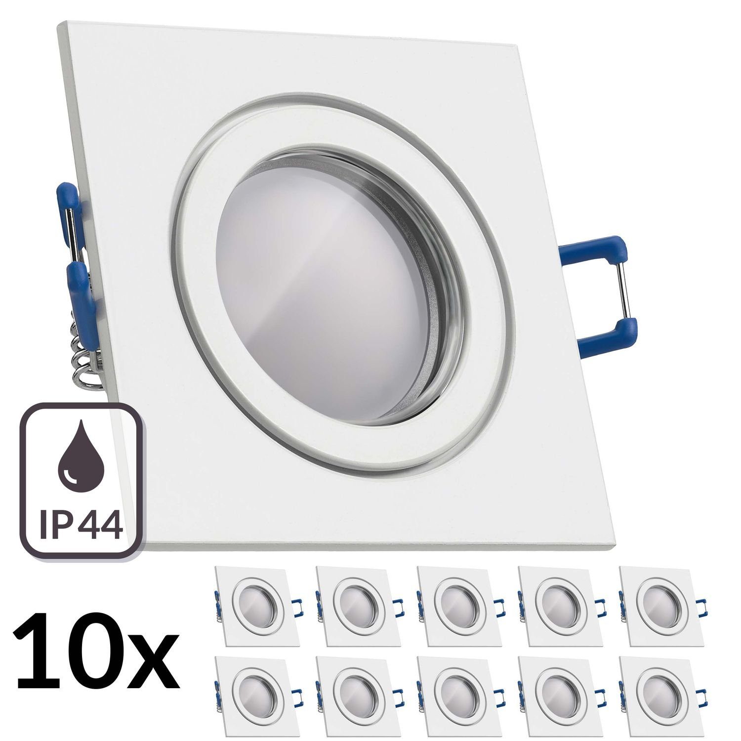 LED 10er mit LED Markenstrah MR16 Weiß Einbaustrahler Set / GU5.3 LED LEDANDO Einbaustrahler IP44