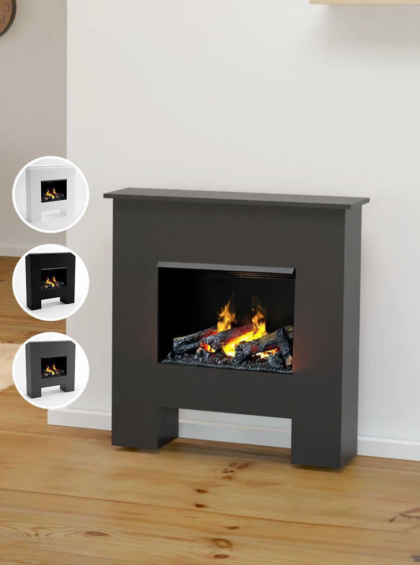 GLOW FIRE Elektrokamin weiß / Grau Poseidon Wasserdampf Kamin mit Heizung, elektrischer Kamin