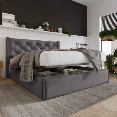 HAUSS SPLOE Polsterbett Hydraulisch Einzelbett Modernes Bettgestell (140x200cm,Bett mit Lattenrost aus Metallrahmen ohne Matratze)