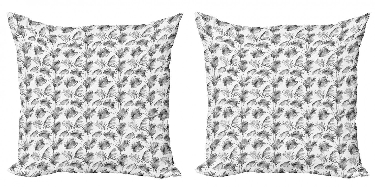 Kissenbezüge Modern Accent Doppelseitiger Digitaldruck, Abakuhaus (2 Stück), Grau und Weiß Palmenblätter