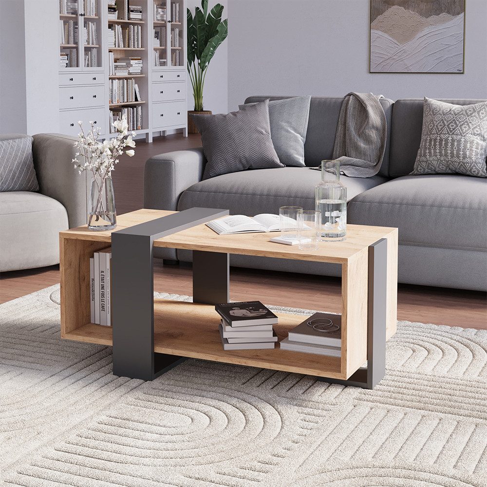 Vicco Couchtisch Aven, Anthrazit/Goldkraft Eiche, 91.5 x 52 cm (1-St)