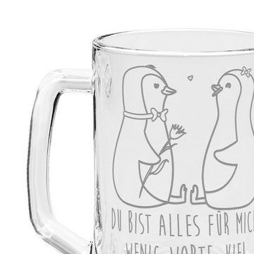 Mr. & Mrs. Panda Bierkrug Pinguin Pärchen - Transparent - Geschenk, Liebespaar, Verlobung, Bier, Premium Glas, Lasergravur