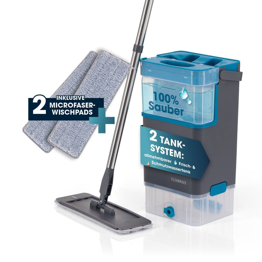 CLEANmaxx Wischmopp 2-Kammer Wischsystem Bodenwischer Eimer Ersatz Wischtuch, (10-St), Bodenwischer mit 360° Kopf, Bodenreiniger Set inkl. 2 Mikrofasertücher