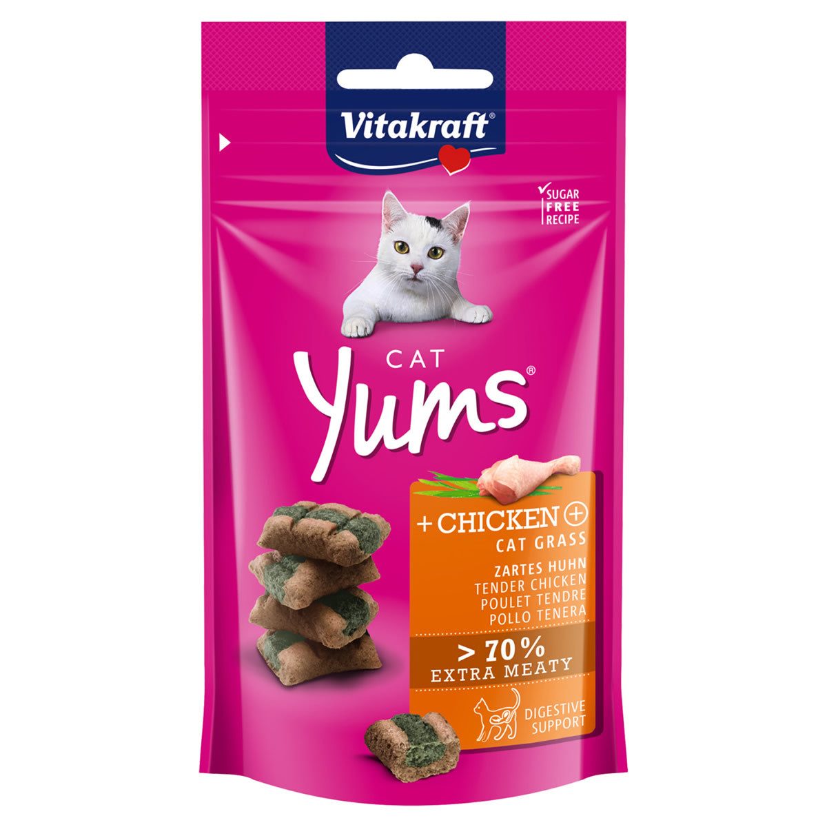 Vitakraft Cat Yums + Huhn & Katzengras 40 g, Snack für: Katze