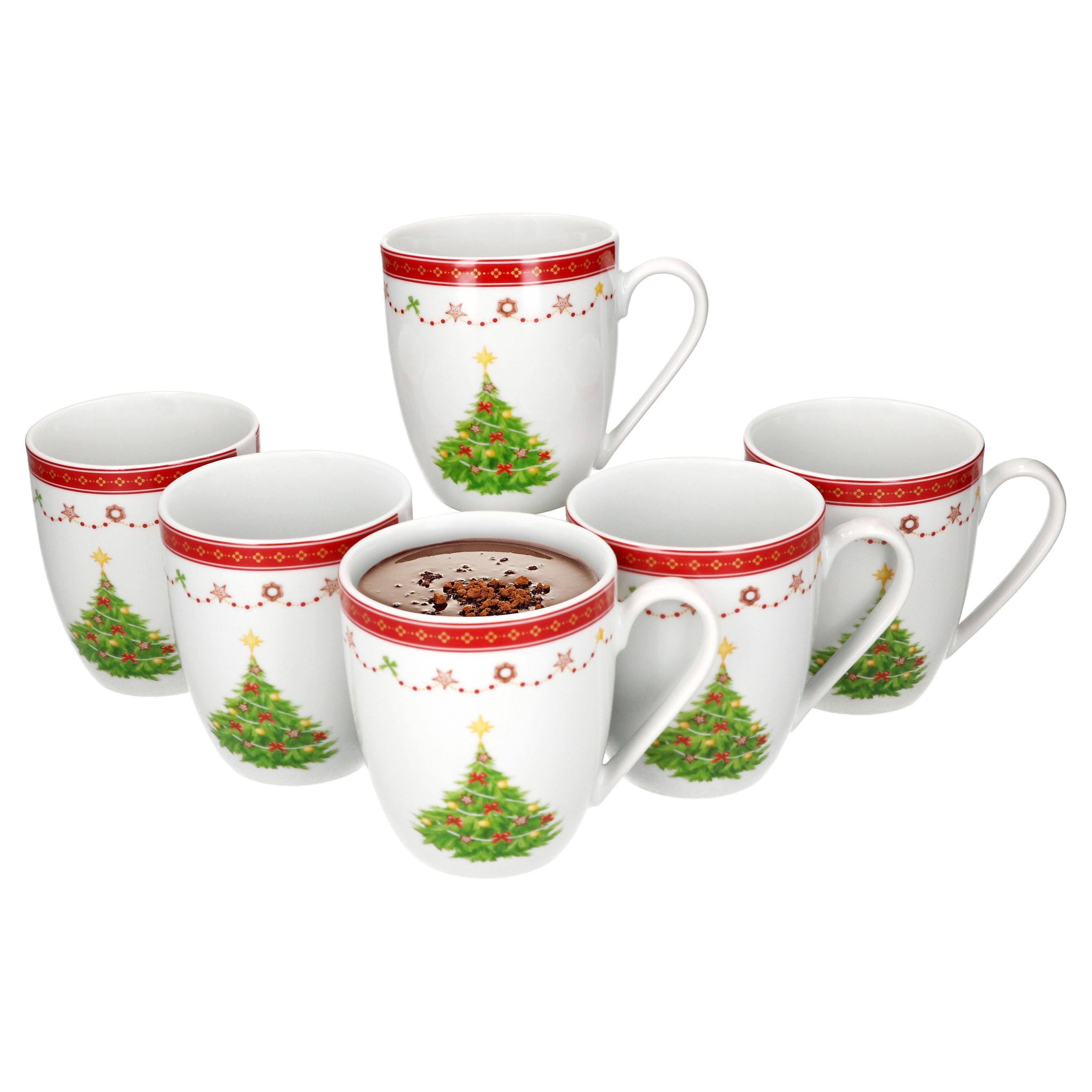 MamboCat Becher 6x Weihnachtstraum Kaffeebecher 340ml Porzellan-Tassen Glühwein Tee, Porzellan