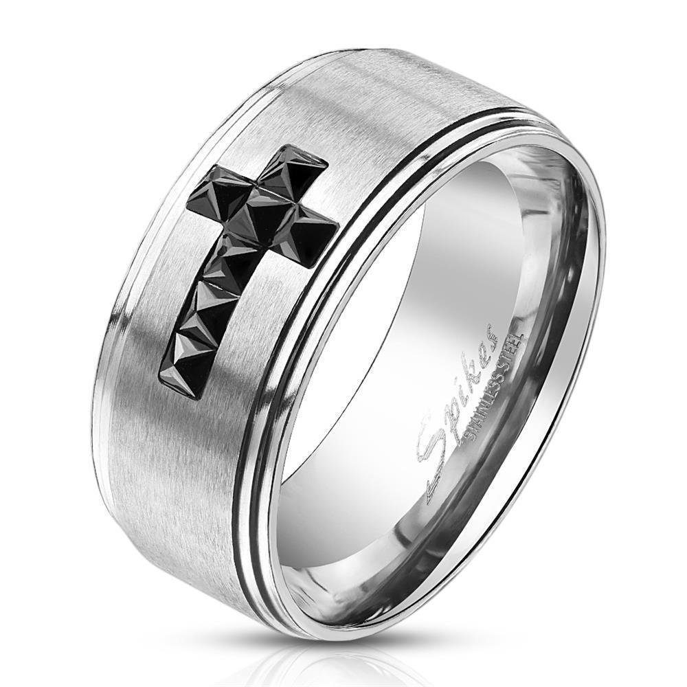 BUNGSA Fingerring Ring schwarzes Kristallkreuz aus Edelstahl Herren (Ring)