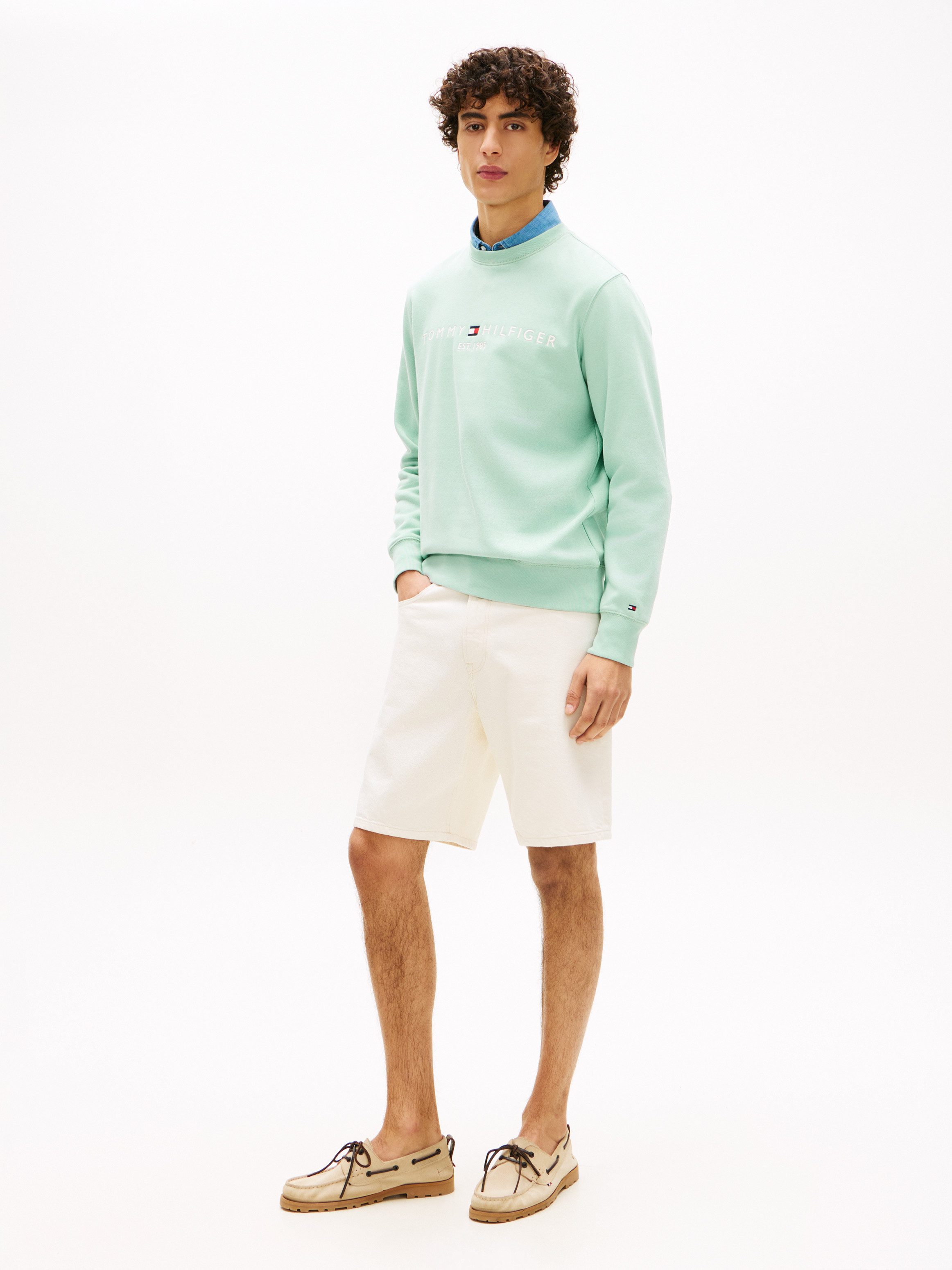 Tommy Hilfiger Sweatshirt TOMMY LOGO unifarben, casual, regular fit, Baumwollmix, Rundhals