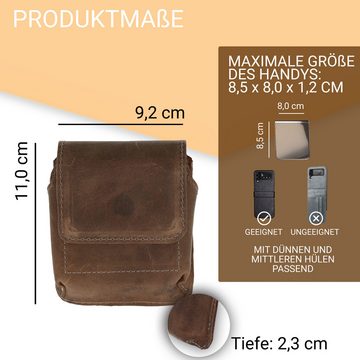 XiRRiX Handytasche Universal Gürteltasche für Flip Telefone aus echtem Leder (Ledertasche vertikal Gürtel, Holster Tasche für Klapphandys), mit stabilem Stahl Clip