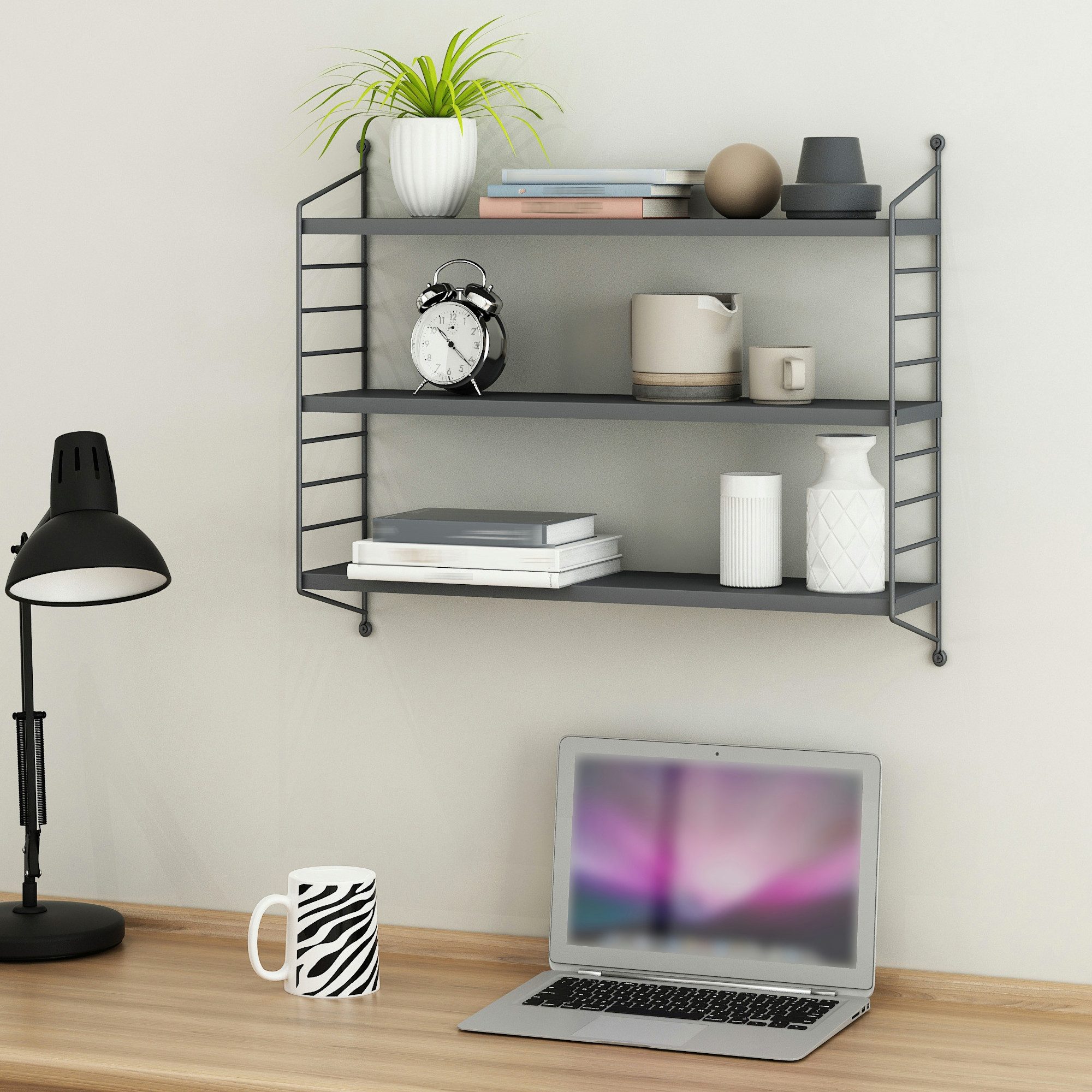 en.casa Wandregal, »Strängnäs« Hängeregal mit 3 Regalböden Metall Dunkelgra günstig online kaufen