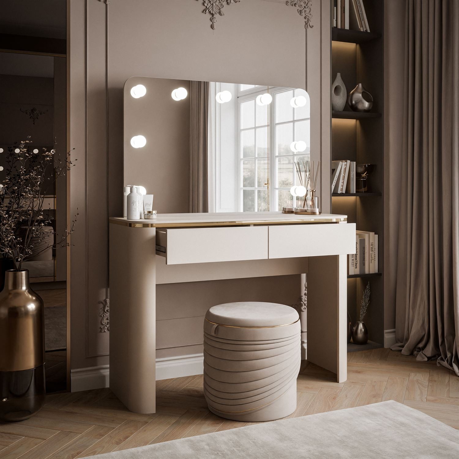 Lookway Schminktisch AVELINE mit Spiegel und LED-Beleuchtung