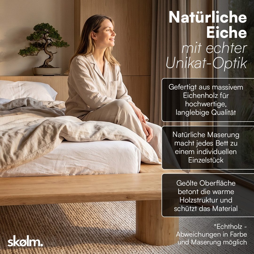 skølm Futonbett Vestri aus massiver Eiche (natur, 140x200 cm), Massivholzbett geölt & lackiert, niedriges Doppelbett mit 25 cm Höhe – Bild 3 von 5