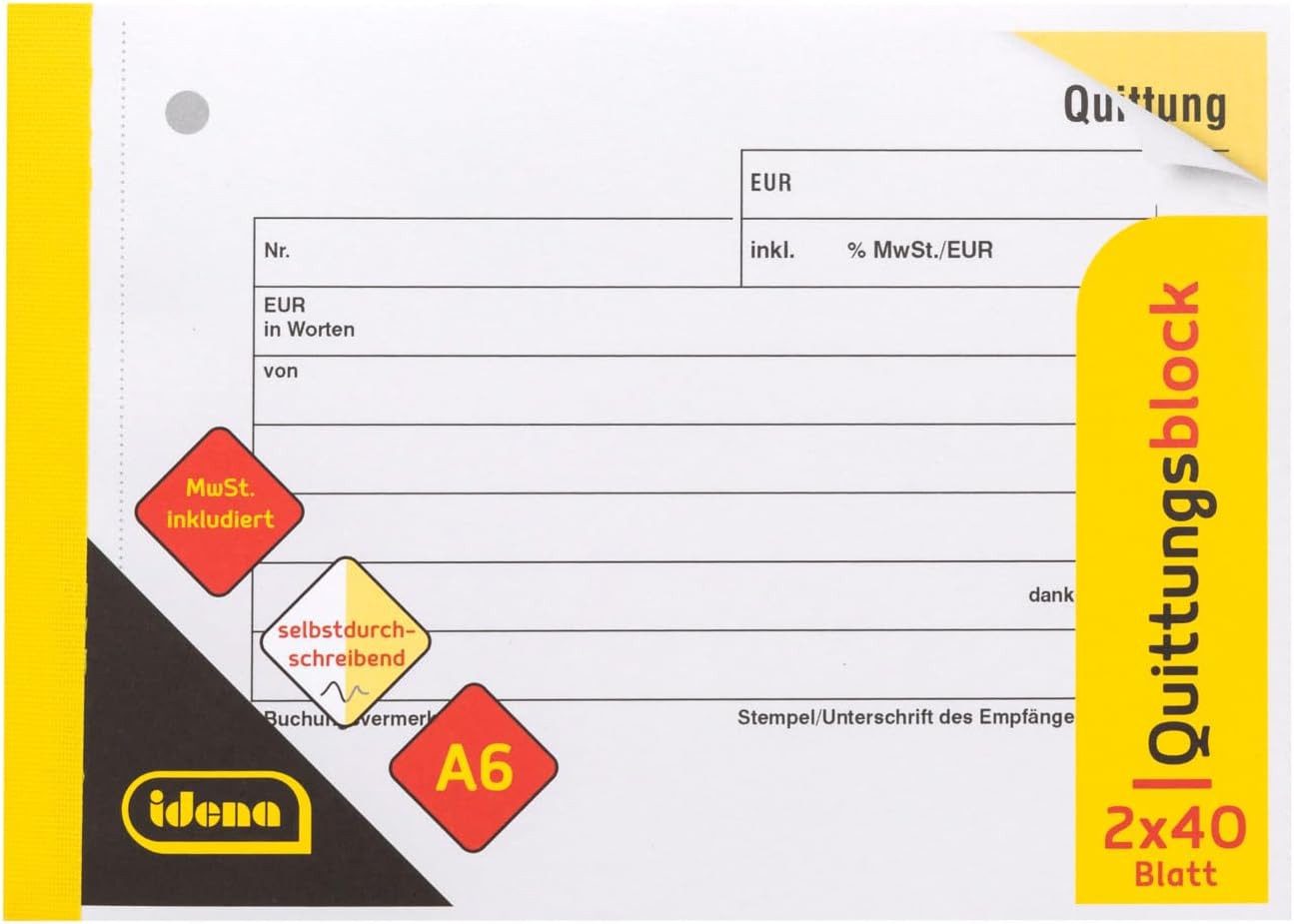 Idena Kellnerblock Idena Quittungsblock DIN A6 quer - 2x40 Blatt mit Durchschlag