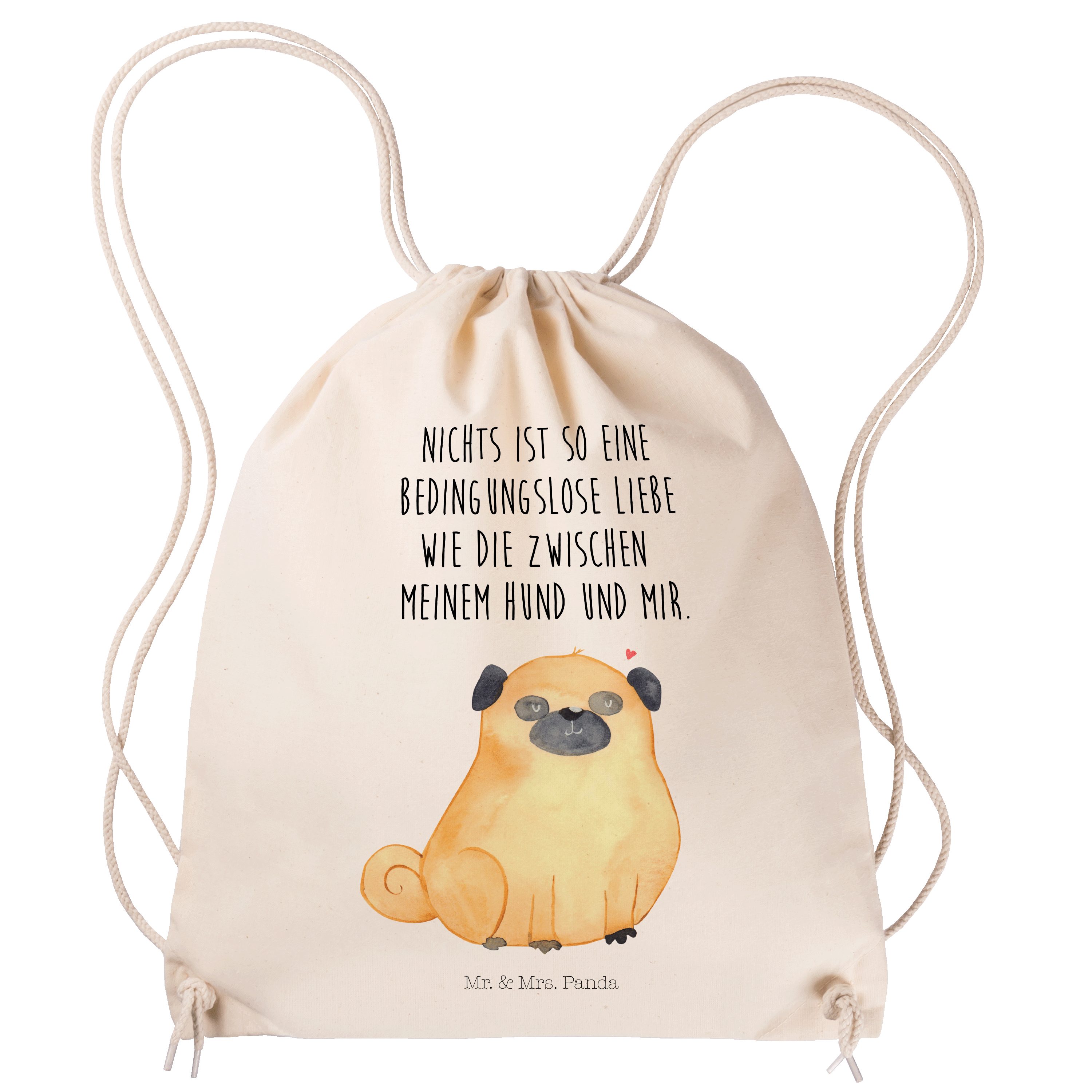 Mr. & Mrs. Panda Sporttasche Mops - Transparent - Geschenk, Beutel, Hundeliebe, Tierliebhaber, Sto (1-tlg)