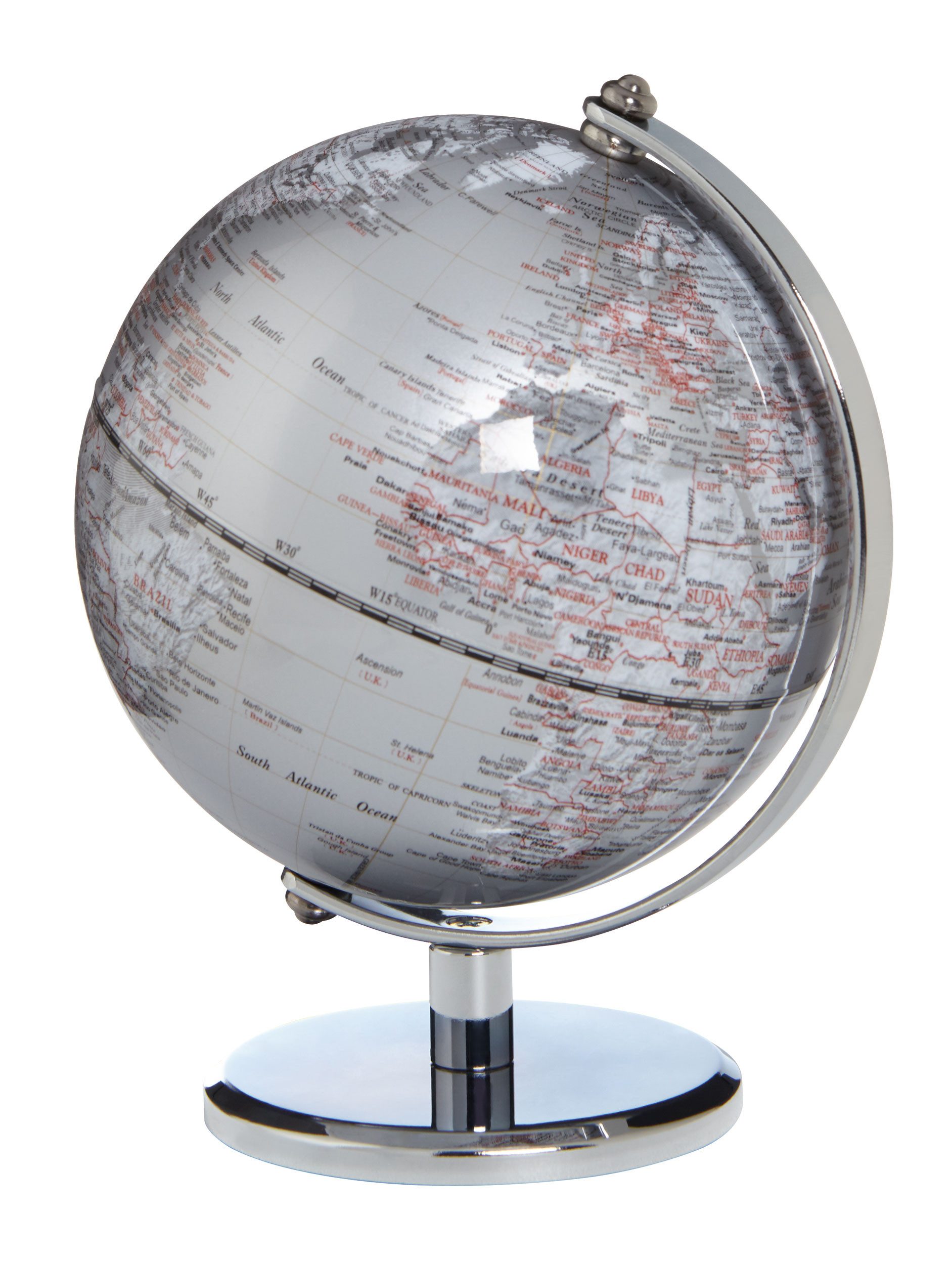 TROIKA Globus GAGARIN Mini-Globus mit drehbarer Achse und Metallfuß, Ø 13 cm, Verchromter Metallfuß mit Filzunterlage, inkl. Geschenkbox