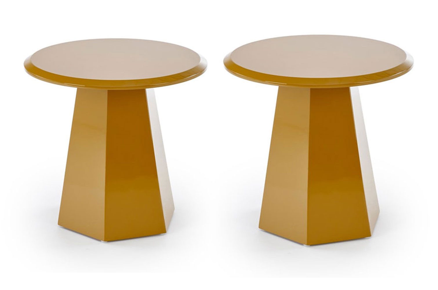 Feldmann-Wohnen Couchtisch Loca (runde Tischplatte, 1-St., moderne Optik, Gestell in achtekiger Form), 50x50x47cm / senfgelb Hochglanz / 2er Set