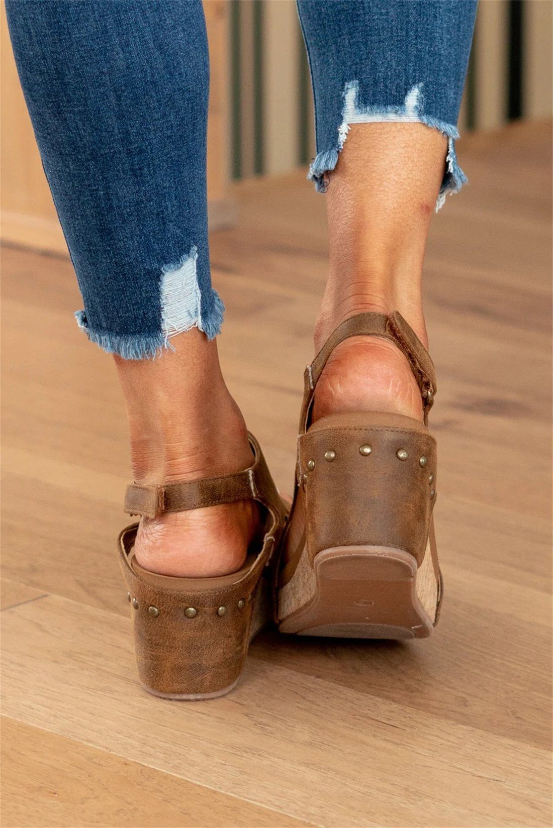 DÖRÖY Sommerliche Damen-Sandalen mit überzogener und Braun Spitze Riemchensandale Absatz