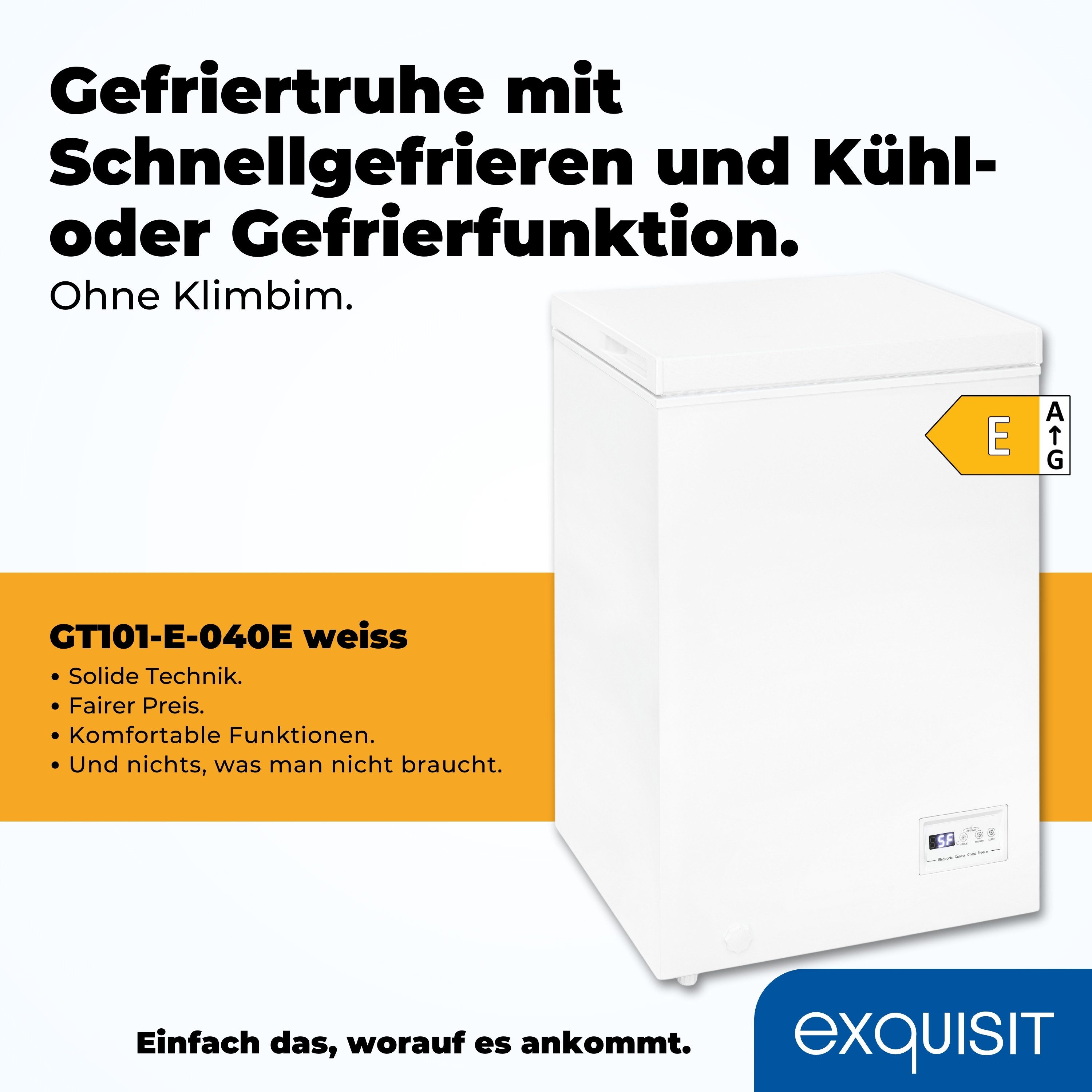 exquisit Gefriertruhe GT101-E-040E, 45.5 cm breit, 98 l, 4-Sterne-Gefriertruhe, Toplader, Temperaturanzeige, Temperaturregelung