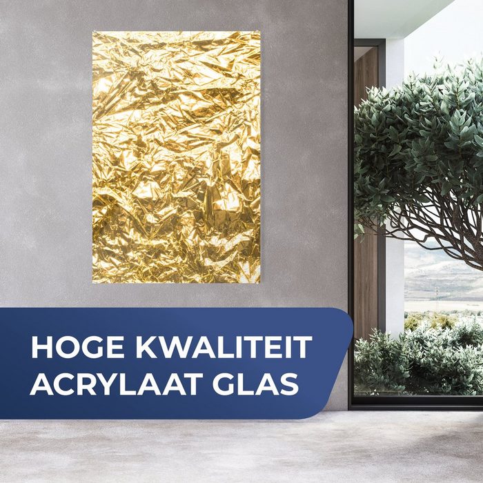 MuchoWow Acrylglasbild Goldfolie mit faltiger Textur (1 St) Modern Bild auf glas Wohnzimmer Schlafzimmer SY12433