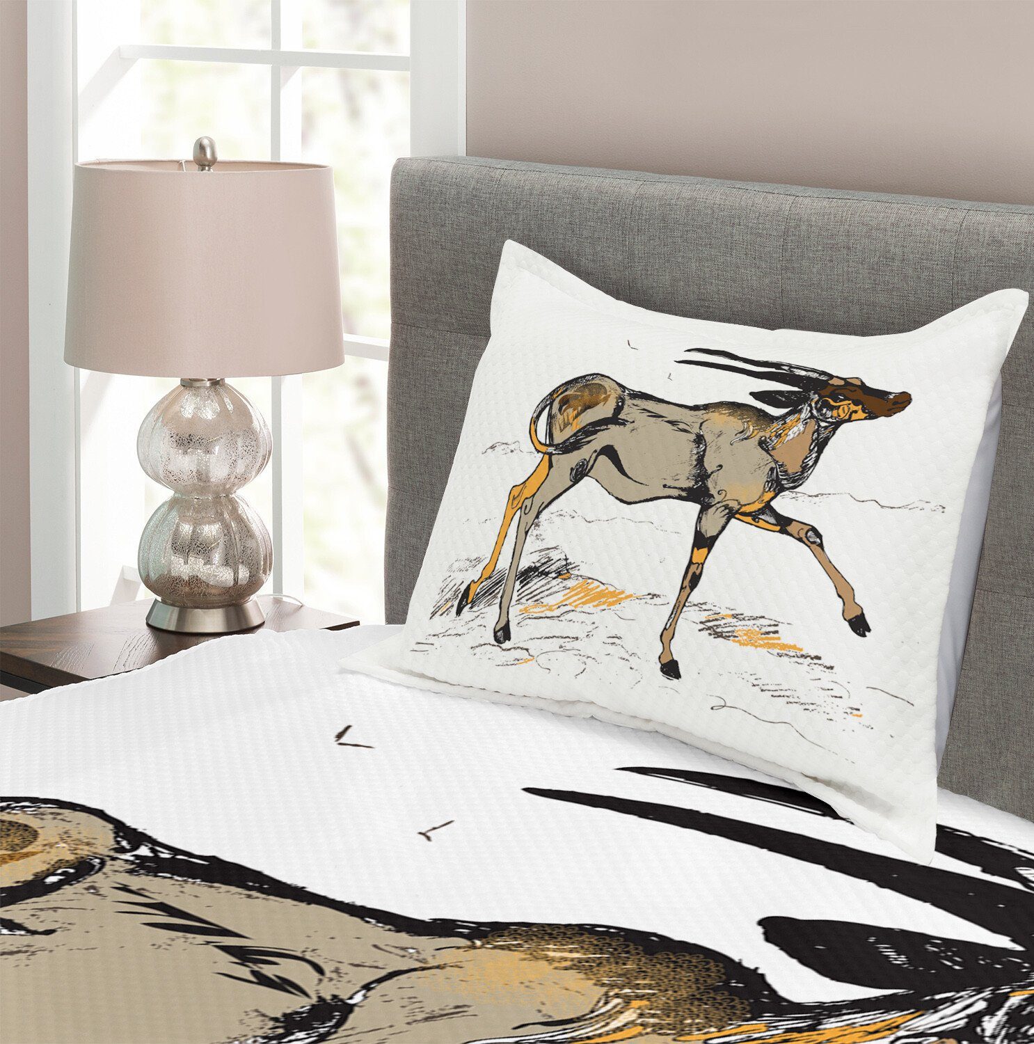 Kissenbezügen Set Antilope Abakuhaus, Waschbar, mit Tier Skizze-Kunst Tagesdecke
