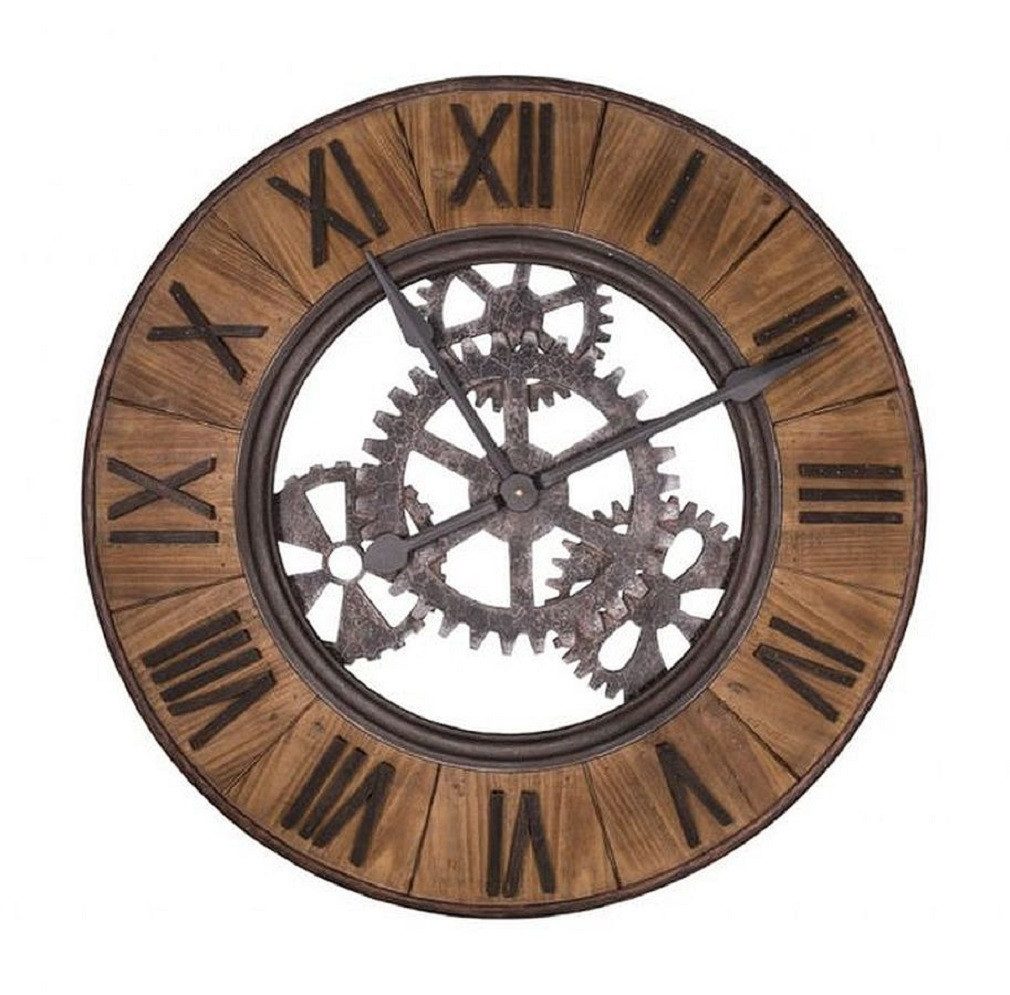Wanduhr Wanduhr Uhr D 80cm Holz Metall Rund Industrial Factory Antic Line