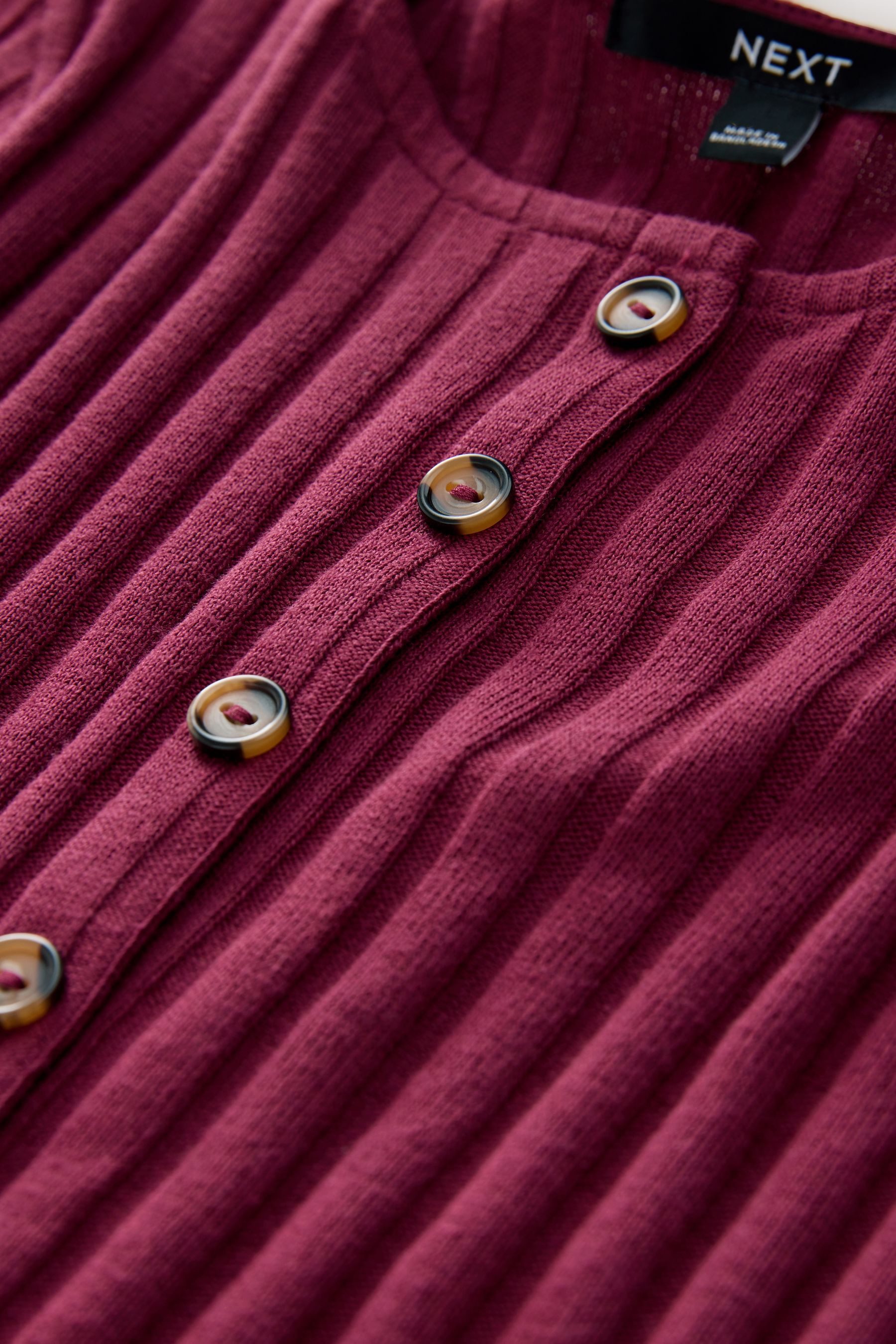 Next Midikleid Geknöpftes, geripptes Midikleid mit langen Ärmeln (1-tlg) günstig online kaufen