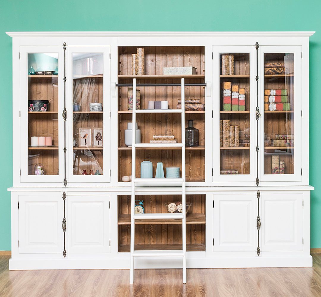 Massivholzmoebel-Becker Bibliothek Großer Bücherschrank aus Massivholz mit  externem Verschlusssystem, Wohnzimmerschrank, Vitrine