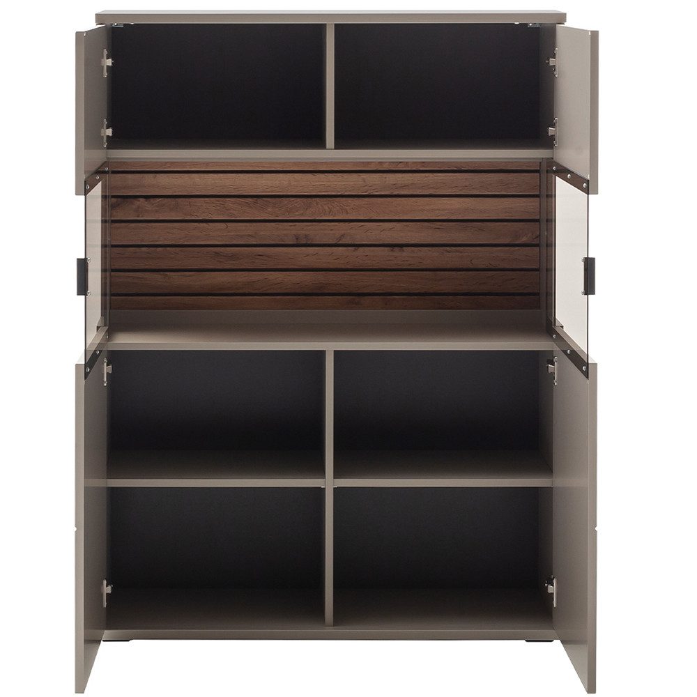 Lomadox Highboard LIEZEN-05, grau mit Eiche, günstig online kaufen