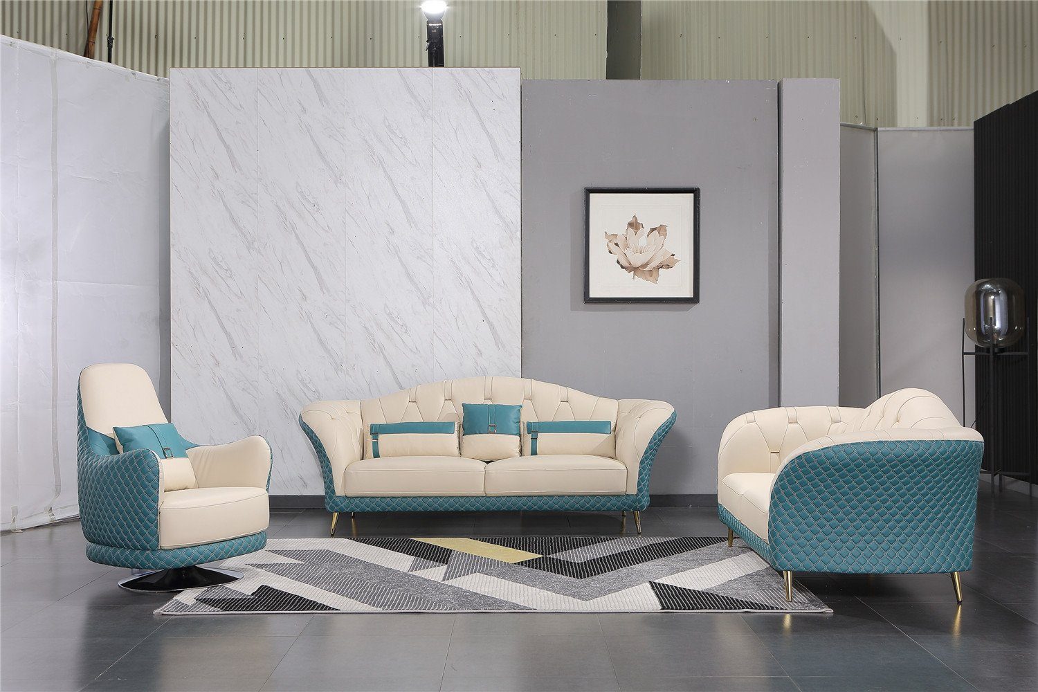 JVmoebel Sofa Luxus Moderne Sofagarnitur 3+1+1 Sitzer Edelstahlfüße Neu, Made in Europe Blau