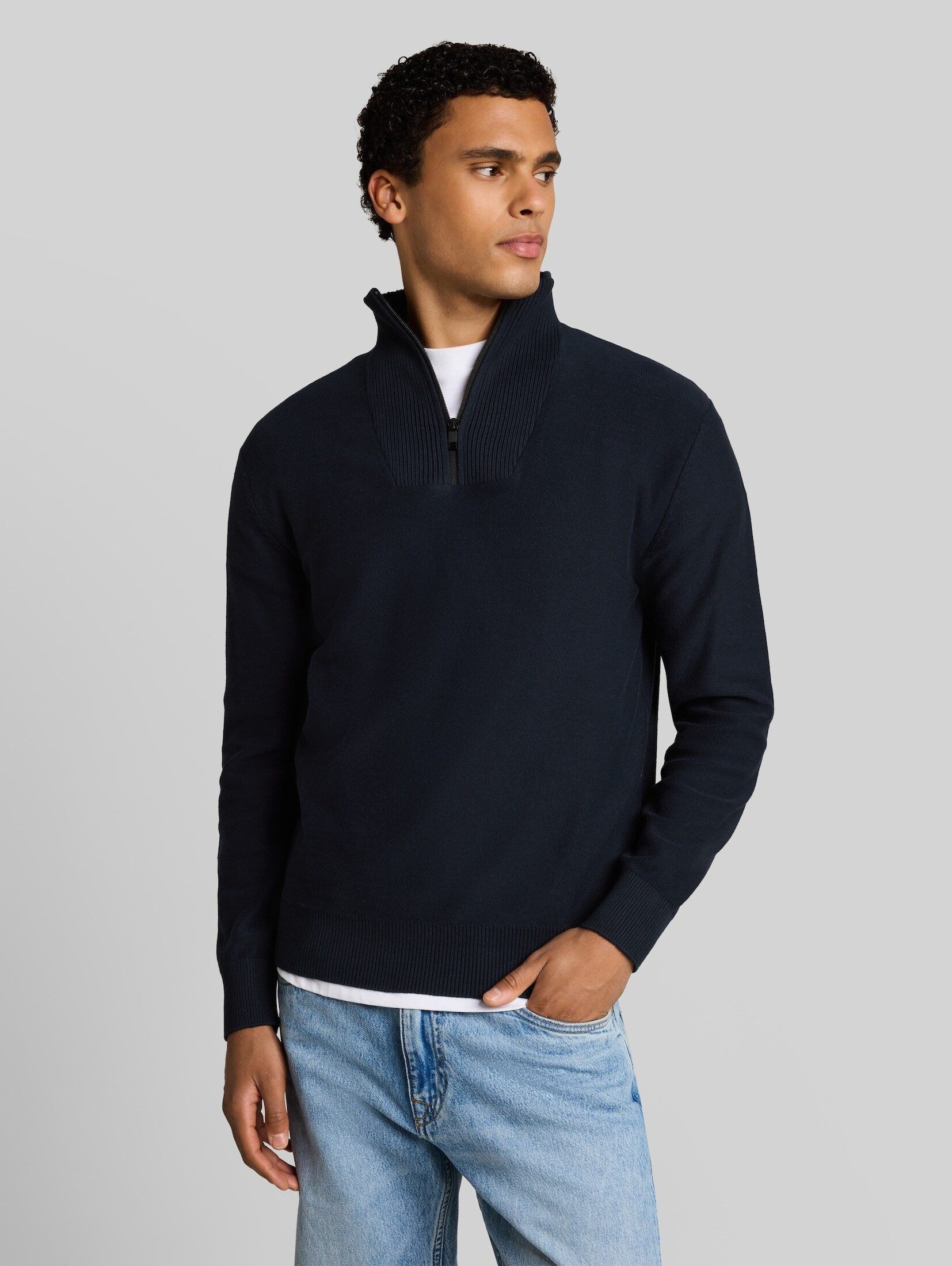 TOM TAILOR Denim Strickpullover Pullover & Strickjacken Troyer Strickpullover aus Baumwolle