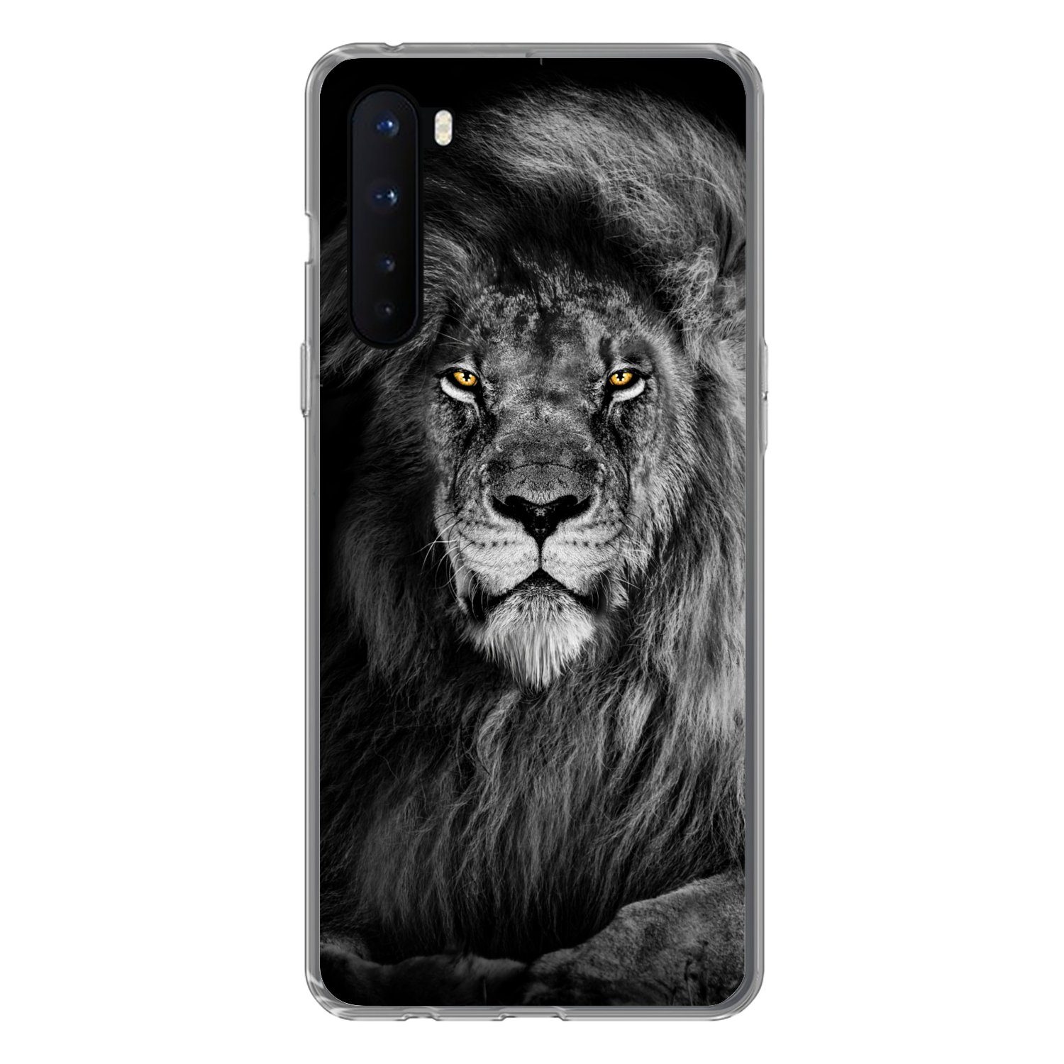 MuchoWow Handyhülle für OnePlus Nord Löwe - Augen - Orange - Schwarz und weiß - Tiere - Po, Phone Case, Silikon, Schutzhülle Dünn