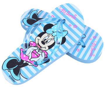 Sarcia.eu Blau-weiße, gestreifte Badelatschen Minnie Mouse Disney 26-27 EU Badezehentrenner