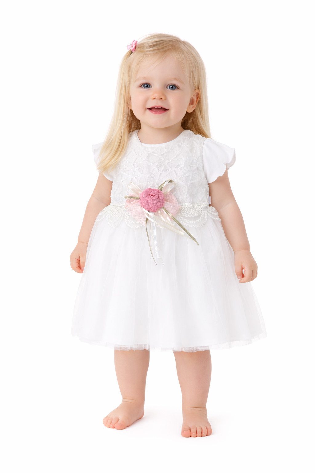 Lorey Medtec Taufkleid Festliches Prinzessin Kleid, Party Kleid, Spitze, 100% Baumwolle, Weiß Spitze, Tüll