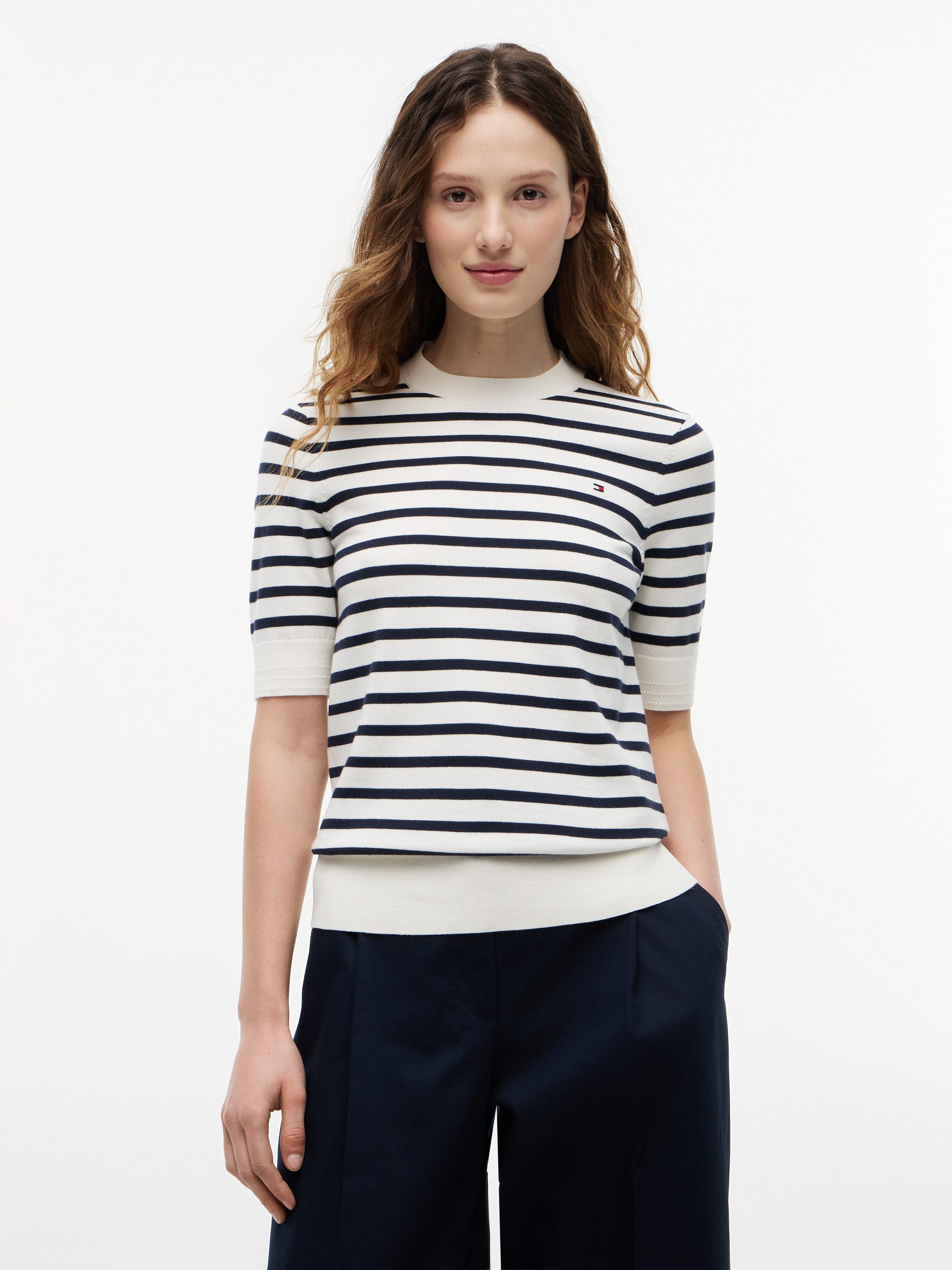 Tommy Hilfiger Kurzarmpullover CO JERSEY FINE GG C-NK SS SWT Baumwollmischung, Regular Fit