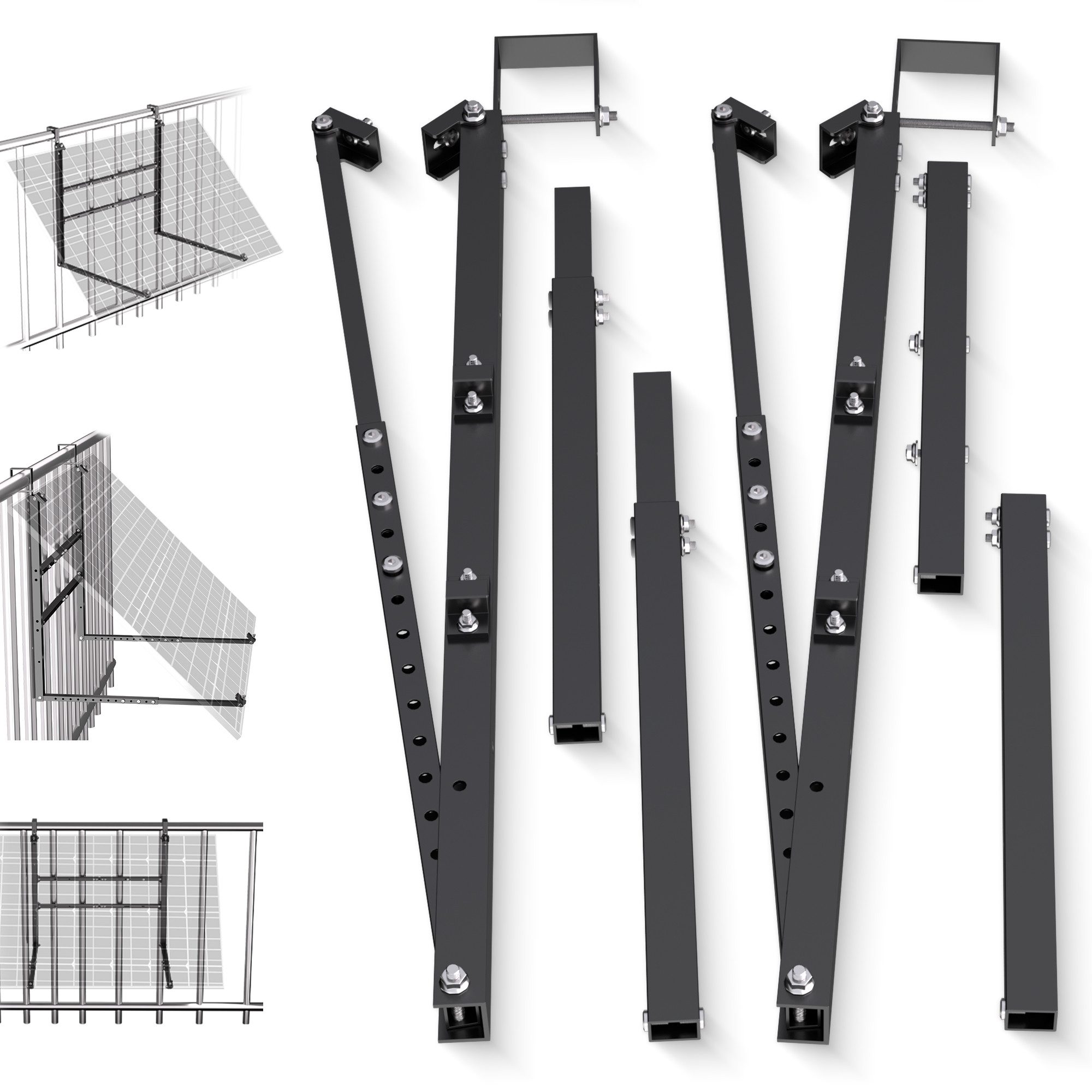 GLIESE Balkonkraftwerk Verstellbarer Solarmodule Halterung Schwarz für 400W 600W Solarpanel, (2-St., Edelstahl 304 Balkon Solarpanel Halterung), Neigung 15°–45° verstellbar, für 400–600 W Solarmodule