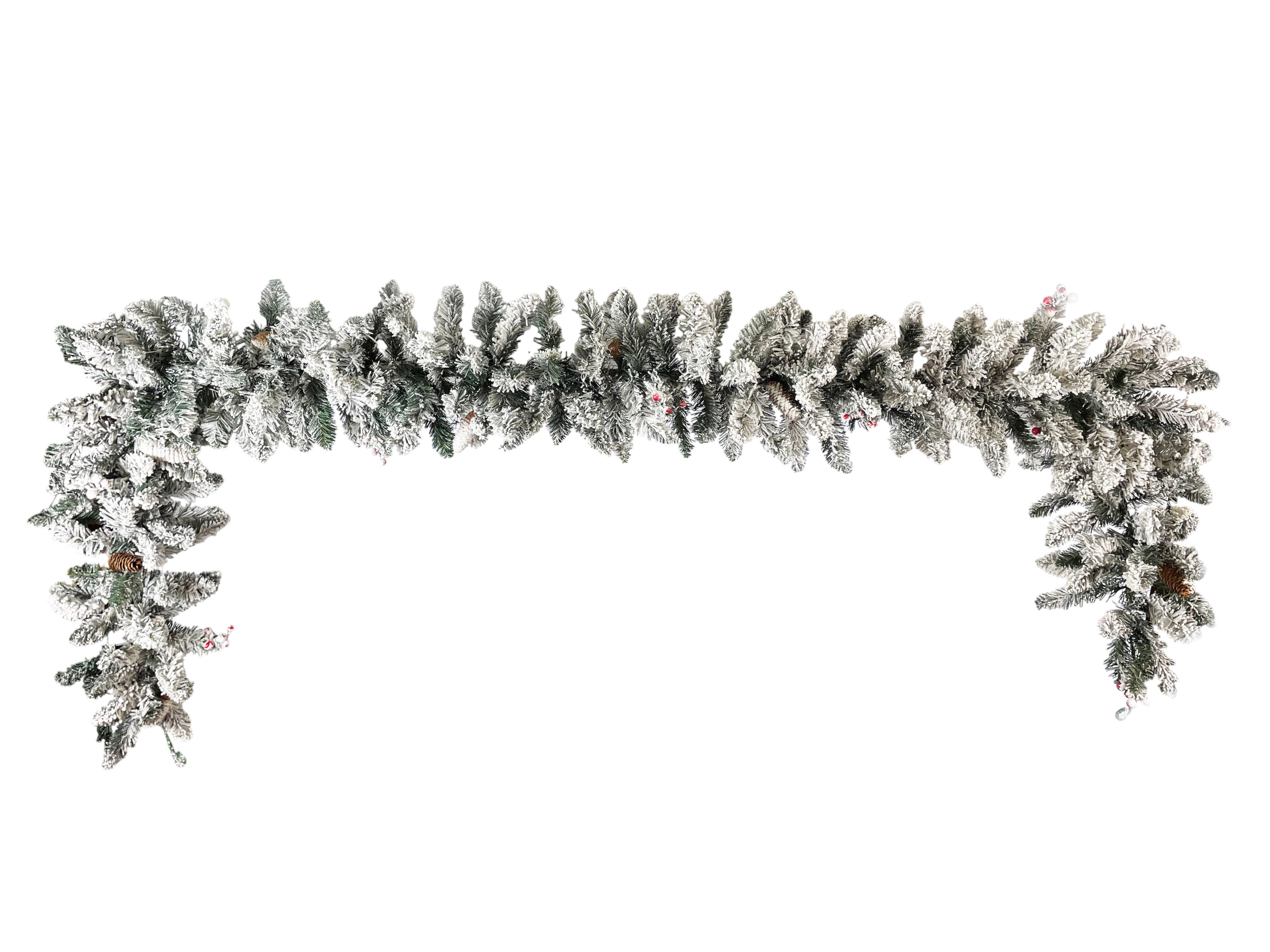 Kunstgirlande Tannengirlande 270 cm mit Kunstschnee, Zapfen & roten Beeren Tanne, Arnusa, Höhe 270 cm, Weihnachtsgirlande Schnee Weihnachtsdeko