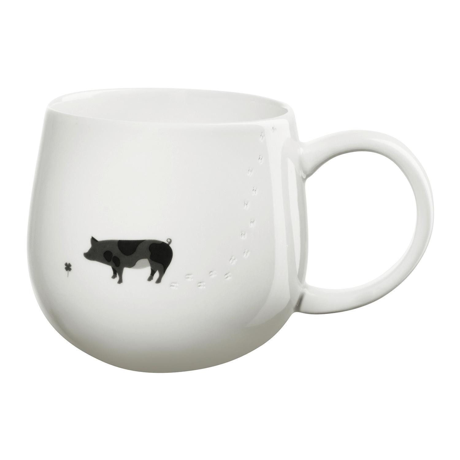 ASA SELECTION Tasse Kaffeetasse MAGU, 400 ml, Weiß, Schwarz, 1-tlg., New Bone China, ergonomischer Griff