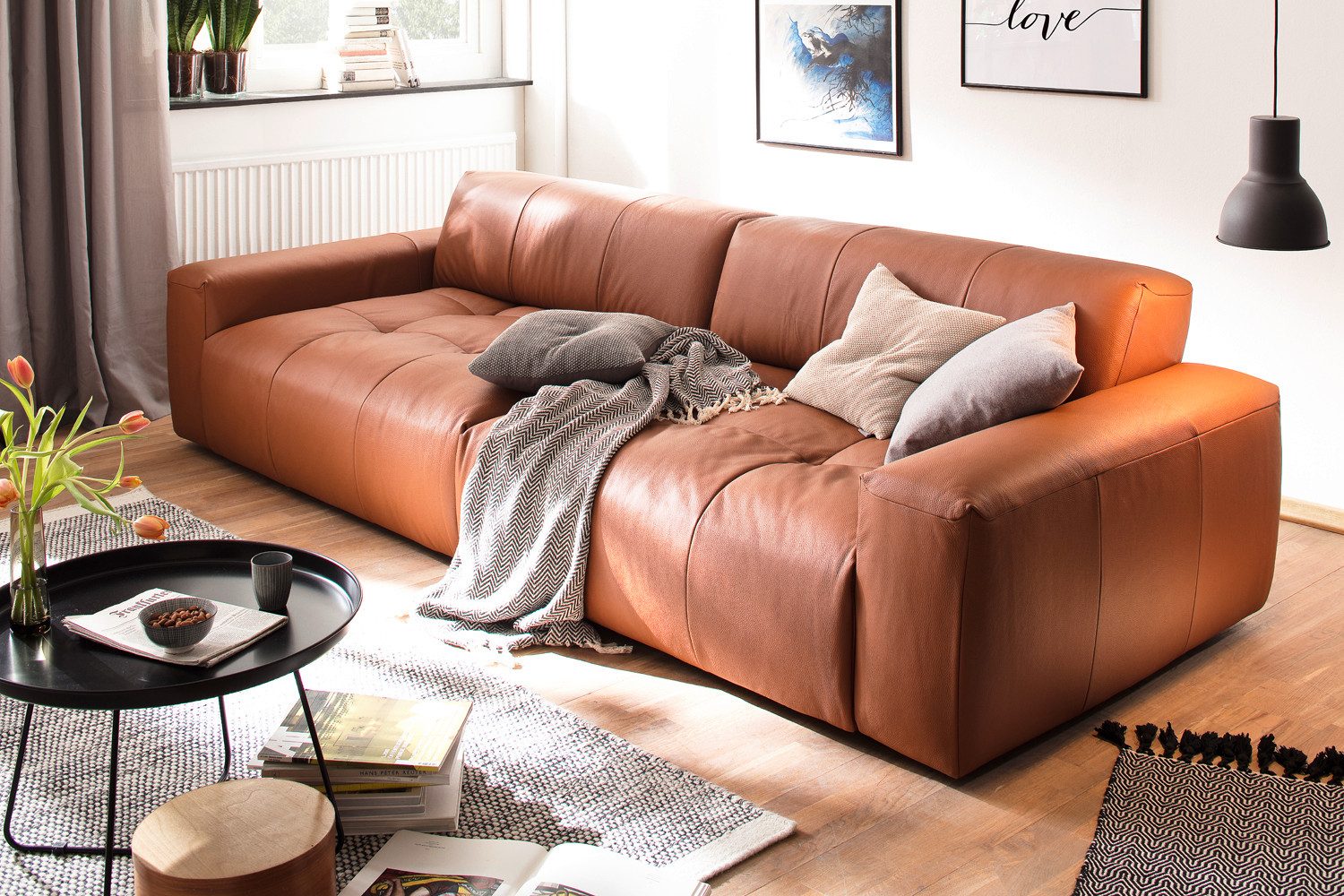 KAWOLA 3-Sitzer PALACE, Big Sofa Couch mit Sitztiefenverstellung Leder verschiedene Farben