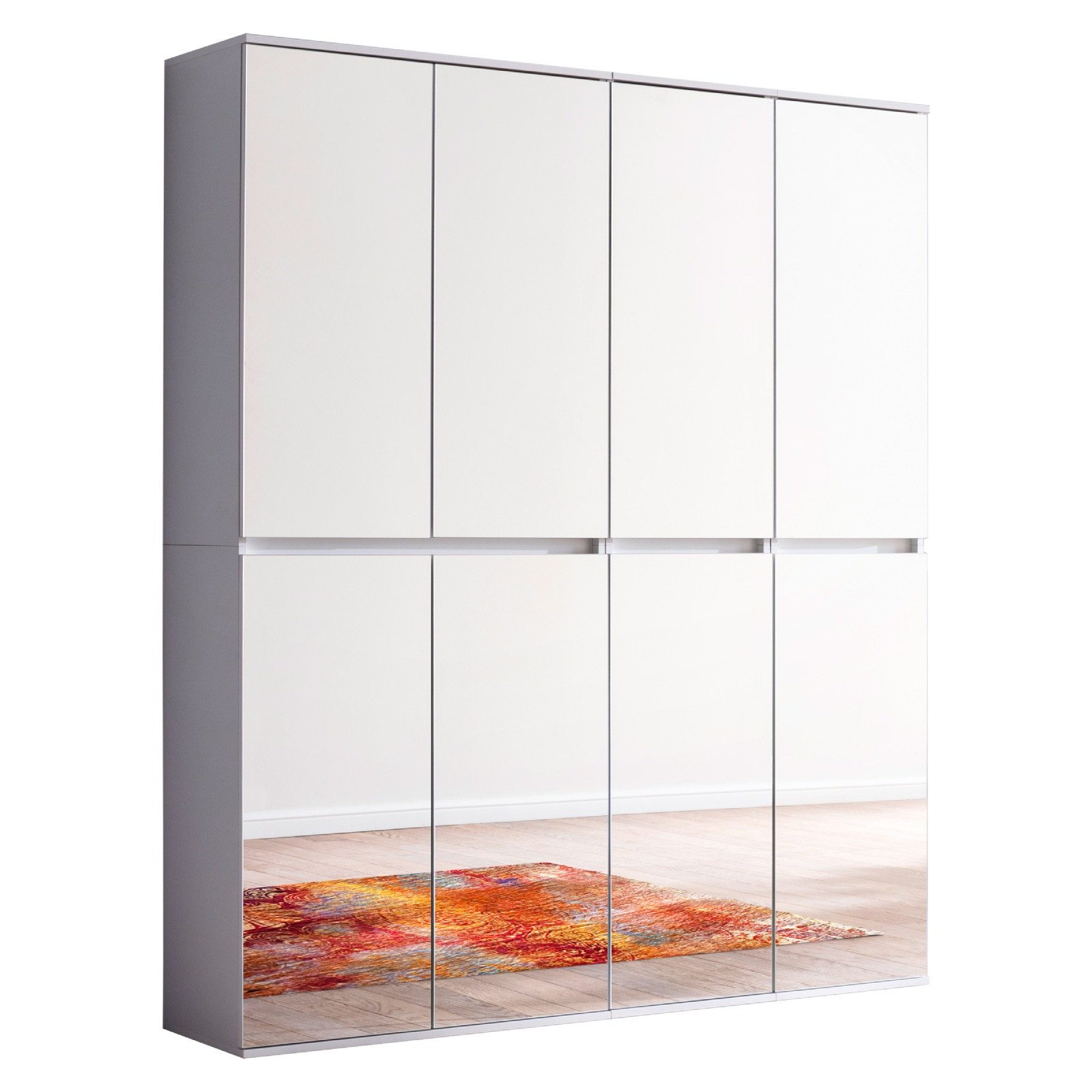 trendteam Garderobenschrank Flurschrank Spiegelschrank Mehrzweckschrank Schrank Weiß 148x191x34cm