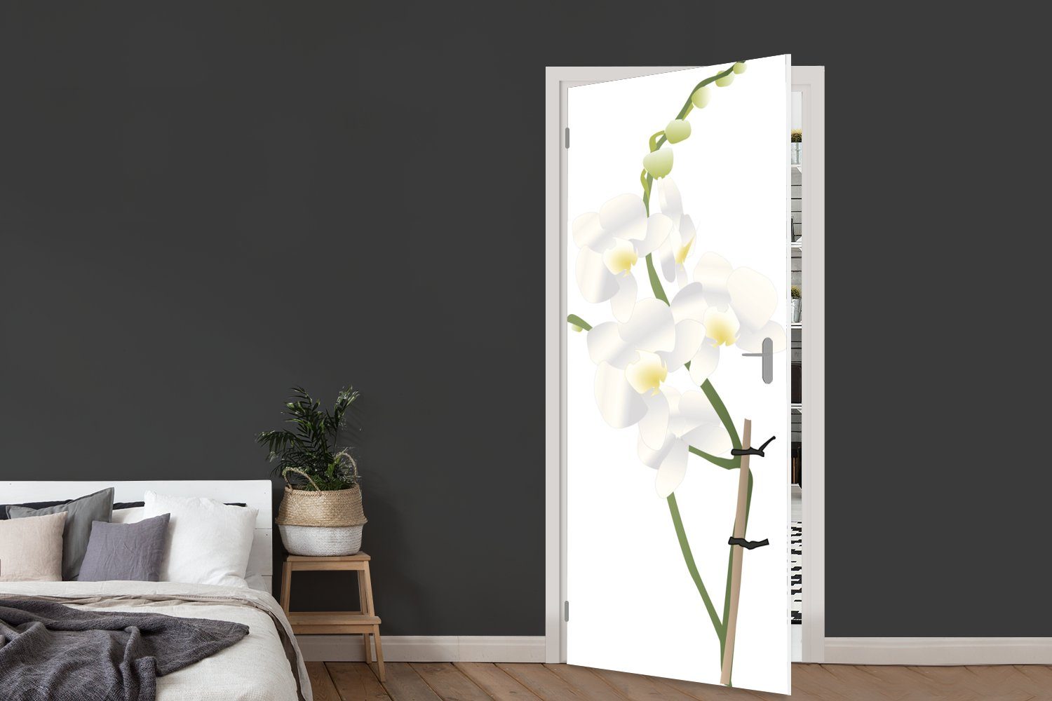 MuchoWow Türtapete Tür, Türaufkleber, cm bedruckt, 75x205 Illustrierte St), (1 Matt, Fototapete für Orchideenblüte