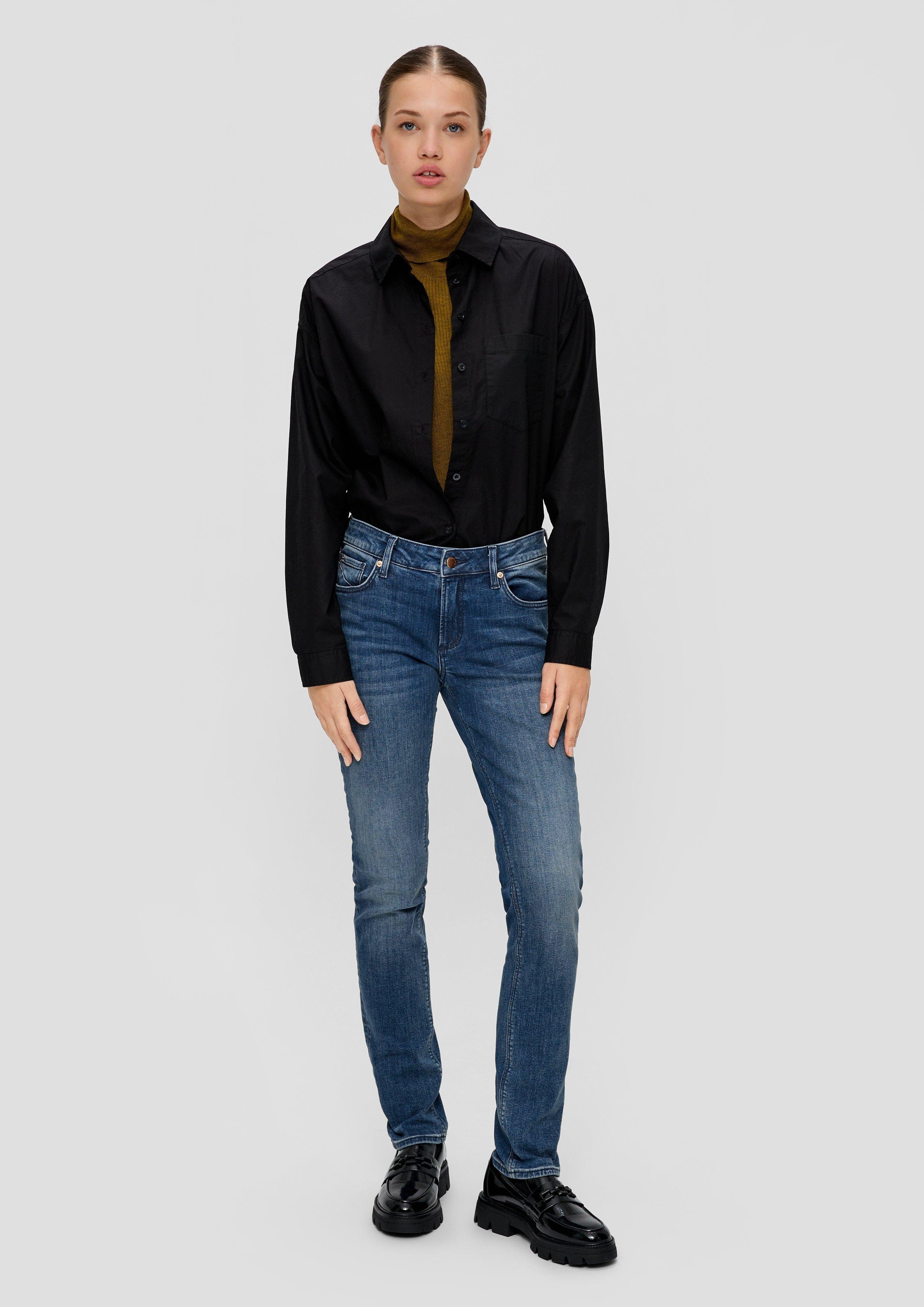 QS Stoffhose Jeans Catie Mid / Slim / Leg blau / Fit Rise Label-Patch Slim