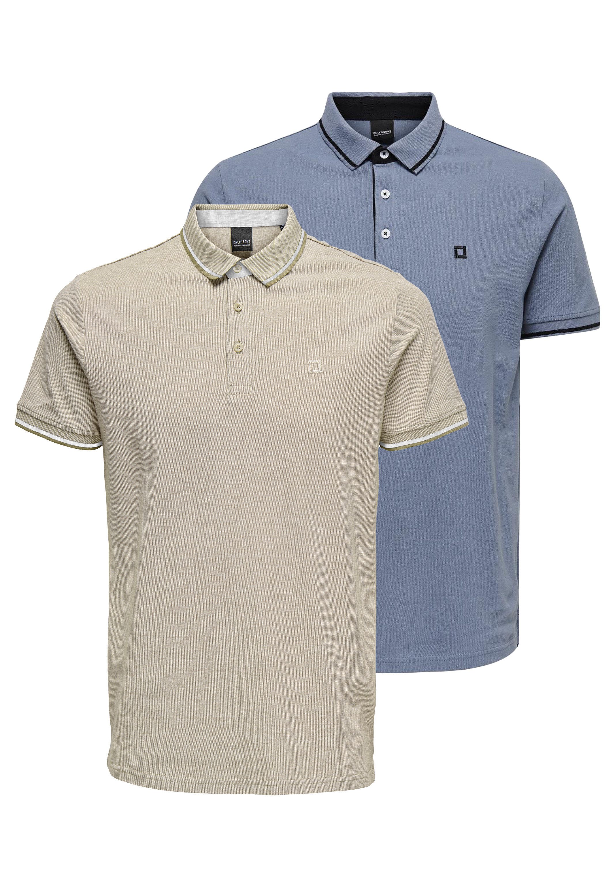 ONLY & SONS Poloshirt 2er Pack Onsefletcher (Spar-Set, 2-tlg) Poloshirt - Baumwolle - Atmungsaktiv - Hochwertiger Piqué-Stoff