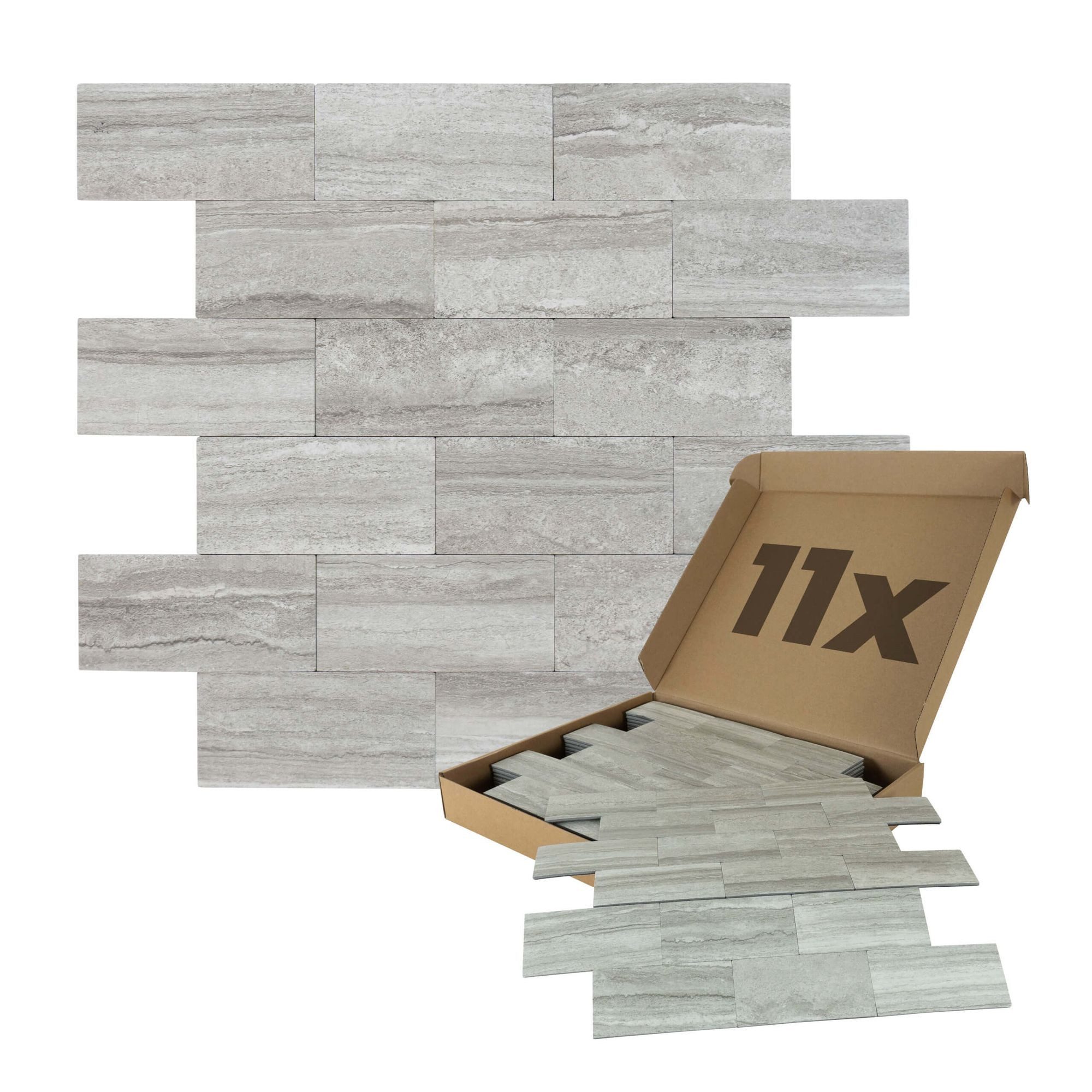 Dalsys Wandpaneel 1m² 11 Stück selbstklebend, BxL: 29.3x29.3 cm, (Hellgrau Marmoroptik Steinoptik, 11-tlg., Wandfliese) feuchtigskeitsbeständig, einfach montiert, hochwertiges Material